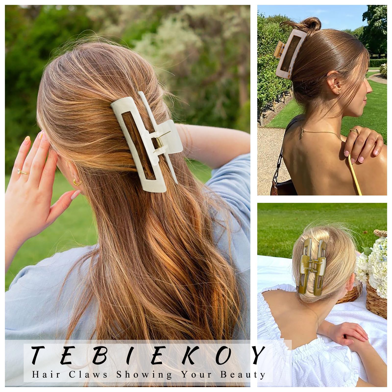 Extra Large Hair Claw Clips for Women - 5 Inch Unbreakable Rectangle Clips for Thick Hair, Non-Slip Strong Hold Hair Claws (4 Pack) - Perfect for Updos, Ponytails & Everyday Hairstyles