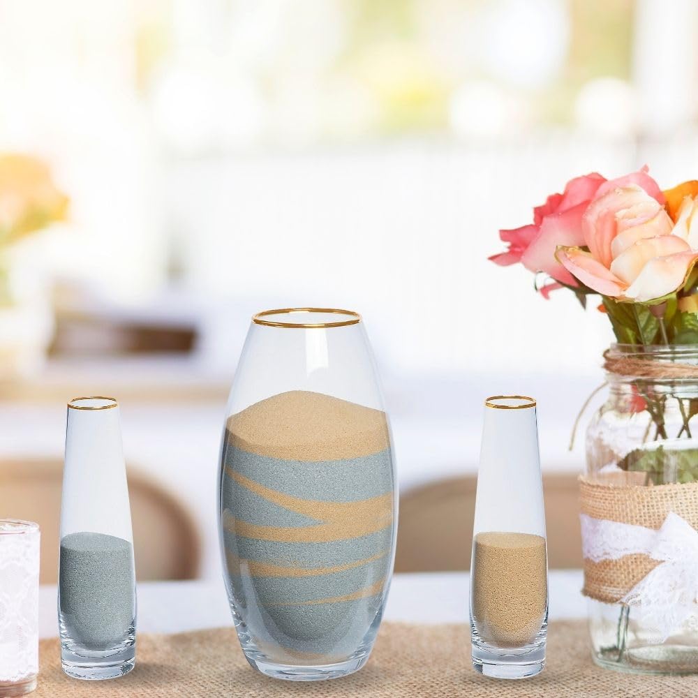 Elegant Sand Ceremony Cylinder Set with Gold Trim - 3-Piece Wedding Unity Vase Kit for Beach Weddings, Home Decor & Anniversary Gifts