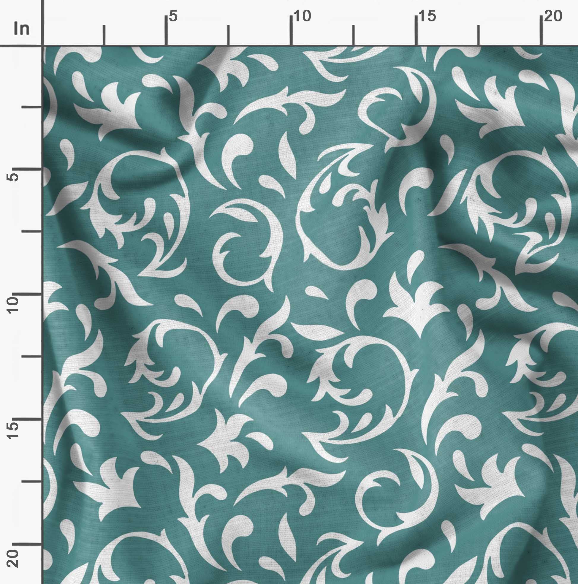 Soimoi Moss Georgette Blue Fabric by The Yard - 42 Inch Wide Filigree Damask Print Material - Delicate Elegant Patterns for Dresses, Curtains & Home Decor Projects - Printed Chiffon Fabric for Sewing & DIY Crafts