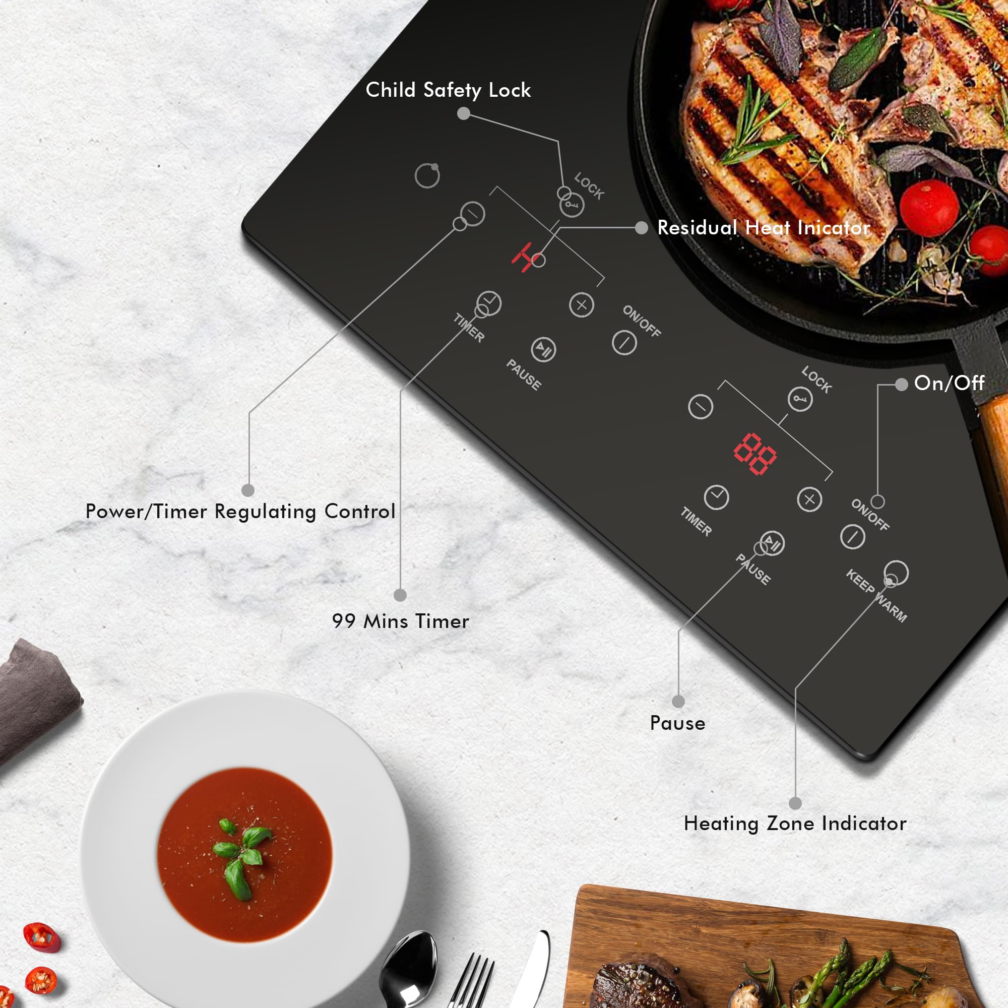 12 Inch 2 Burner Electric Cooktop - 120V Plug-in Countertop & Built-in Stove with Timer, Safety Lock & Over-Temperature Protection | Sensor Touch Control | Perfect for Small Kitchens, RVs & Apartments