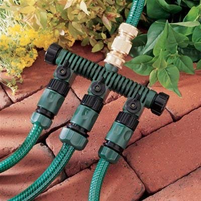 Plastic Hose Faucet Manifold - 4 Way Garden Water Splitter with Shut Off Valves for Outdoor Faucet, Lawn Sprinkler & Drip Irrigation System - Perfect for Gardening, Car Washing and Pet Cleaning