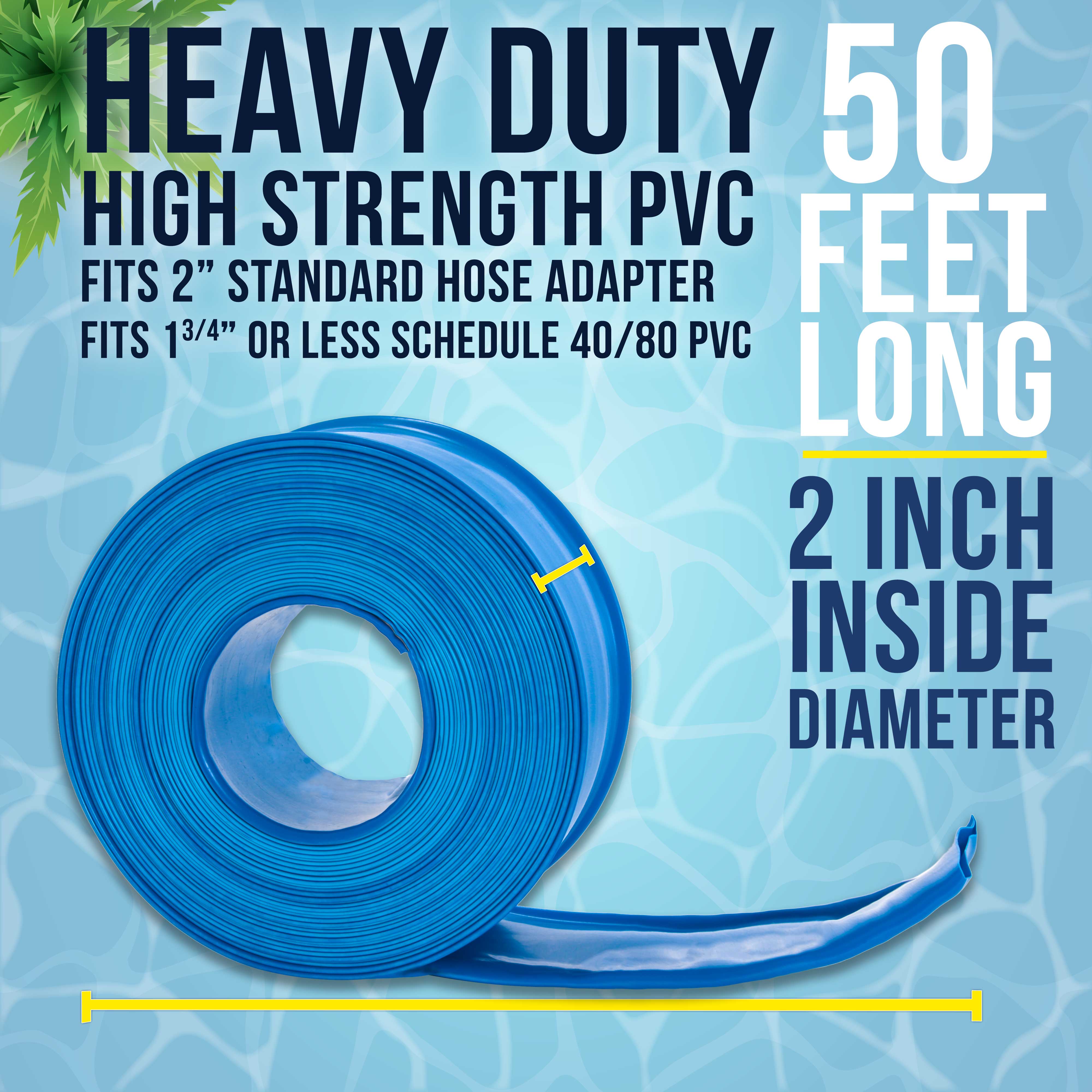 U.S. Pool Supply® 2-Pack 50-Foot Heavy Duty Blue Swimming Pool Backwash Hose with Hose Clamp | Durable Pool Maintenance Equipment for Efficient Water Drainage & Cleaning