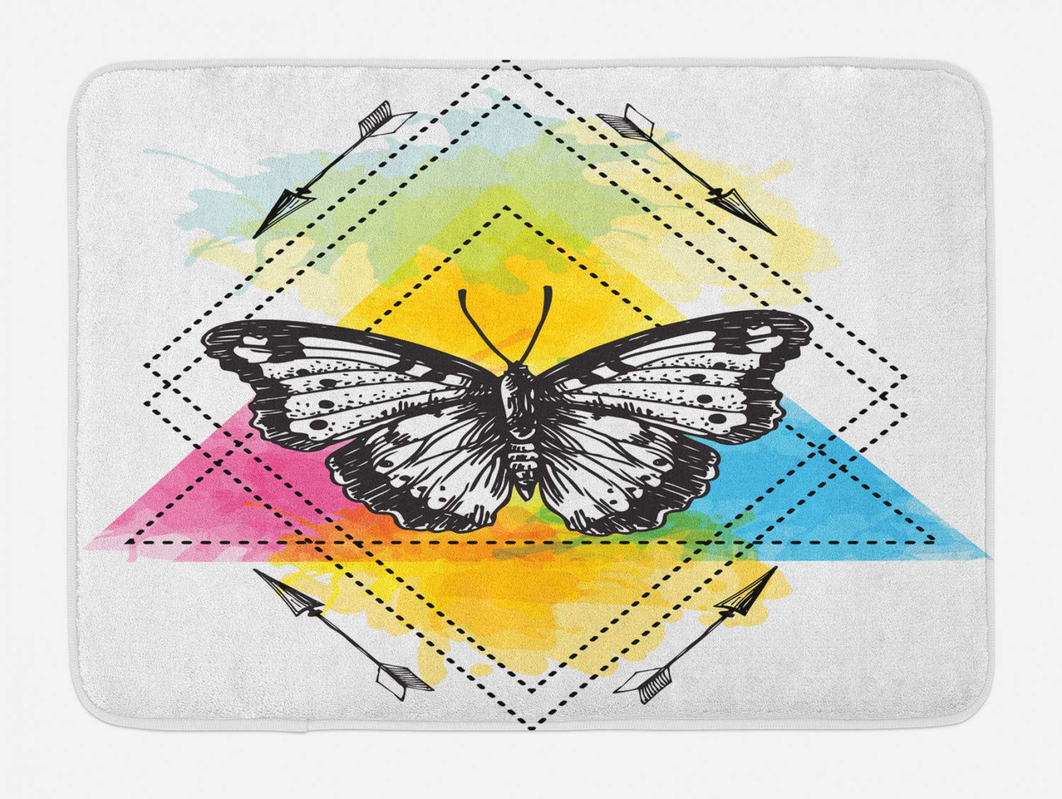 Ambesonne Entomology Bath Mat - Non-Slip Plush Bathroom Rug with Geometric Butterfly Design, 30.2