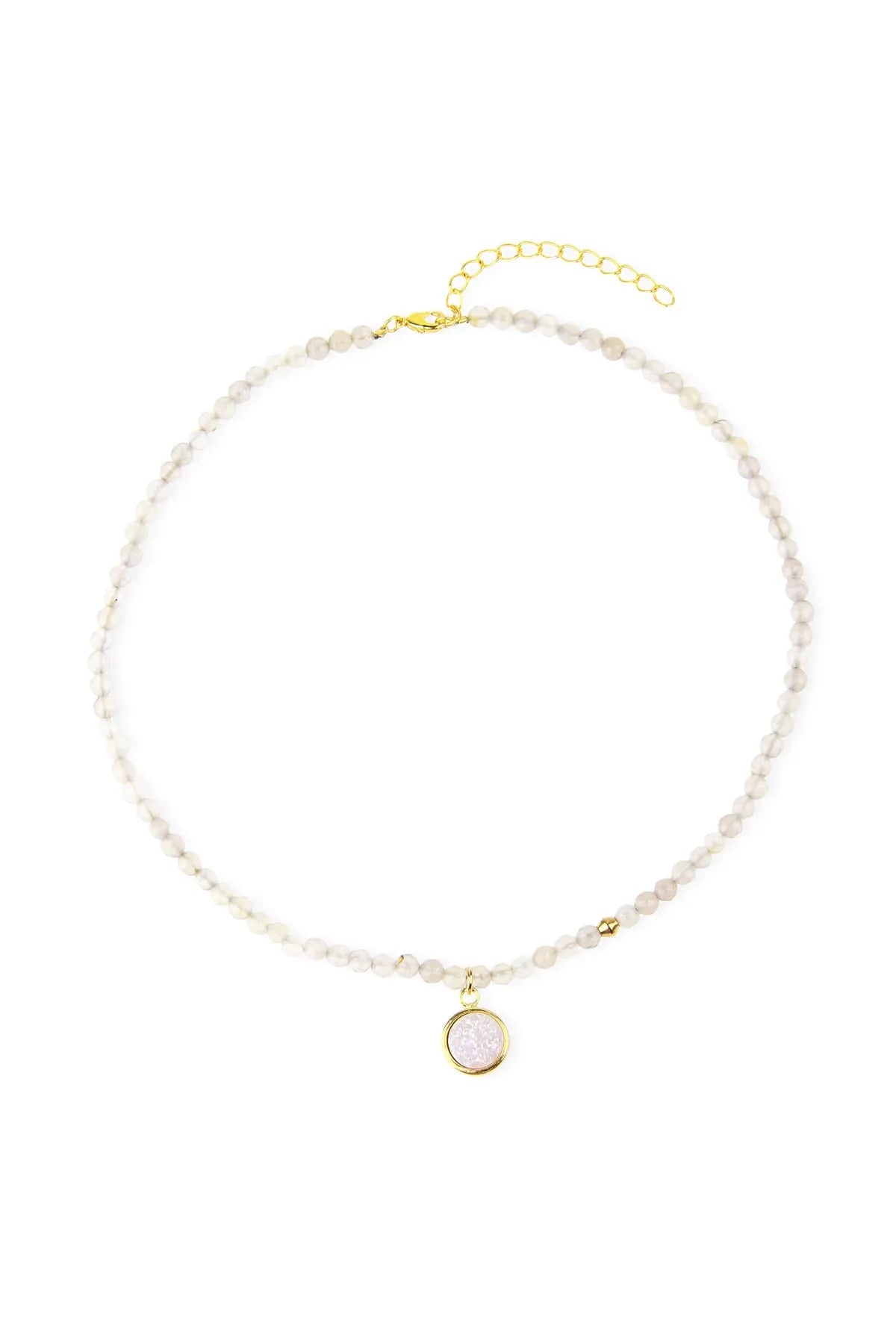 Natural Agate Gemstone Beads Necklace with Druzy Pendant - Elegant Boho Jewelry for Women, Perfect for Weddings, Parties & Everyday Wear
