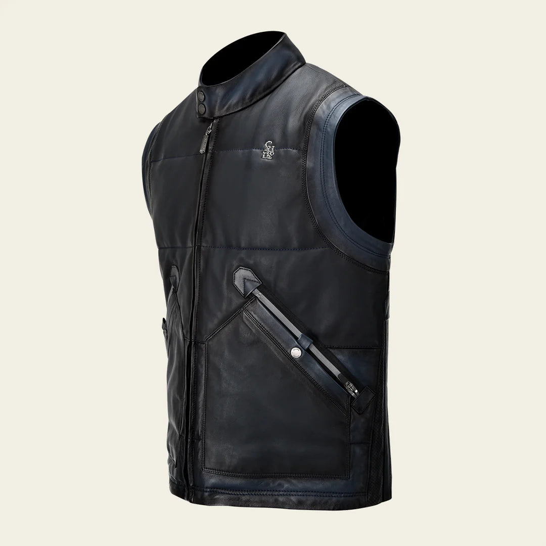 Cuadra Blue Casual Leather Vest for Men - Stylish & Comfortable Men's Fashion Vest for Everyday Wear & Outdoor Activities