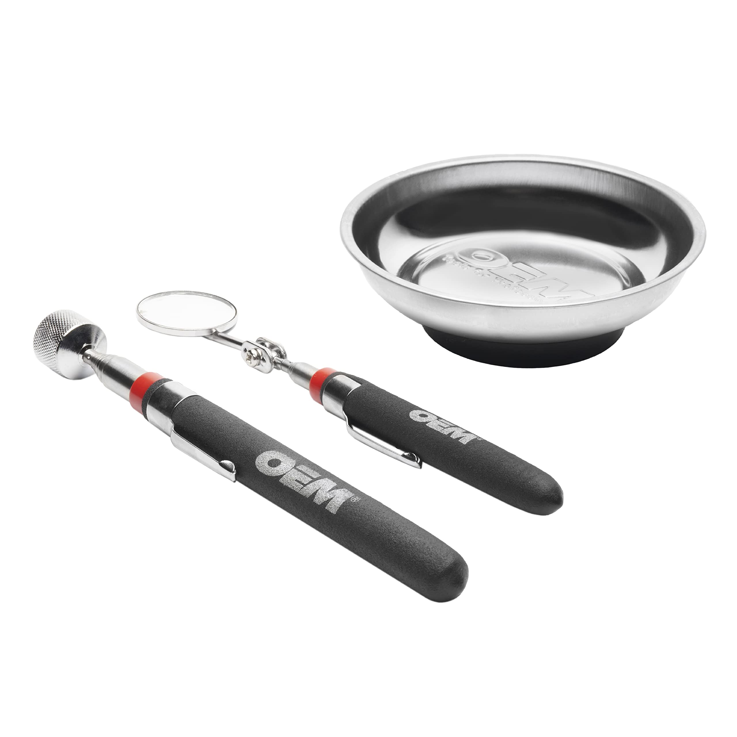 OEMTOOLS 25294 3-Piece Magnetic Tool Set - Extendable Pickup Tool, Magnetic Tray & Telescoping Mirror for Automotive Repair, DIY & Metal Parts Organization - Ideal for Mechanics, Handymen & Home Workshops