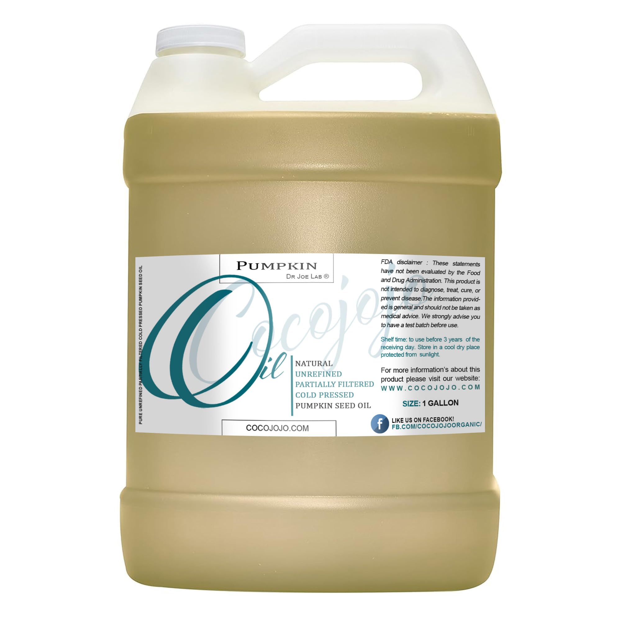 Dr Joe Lab 100% Pure Cold-Pressed Unrefined Pumpkin Seed Oil - 1 Gallon (128 oz) Extra Virgin for Hair, Skin, Nails & Beard Care - Natural Moisturizer & Nourishing Treatment - Perfect for DIY Beauty Recipes, Massage Therapy & Cooking