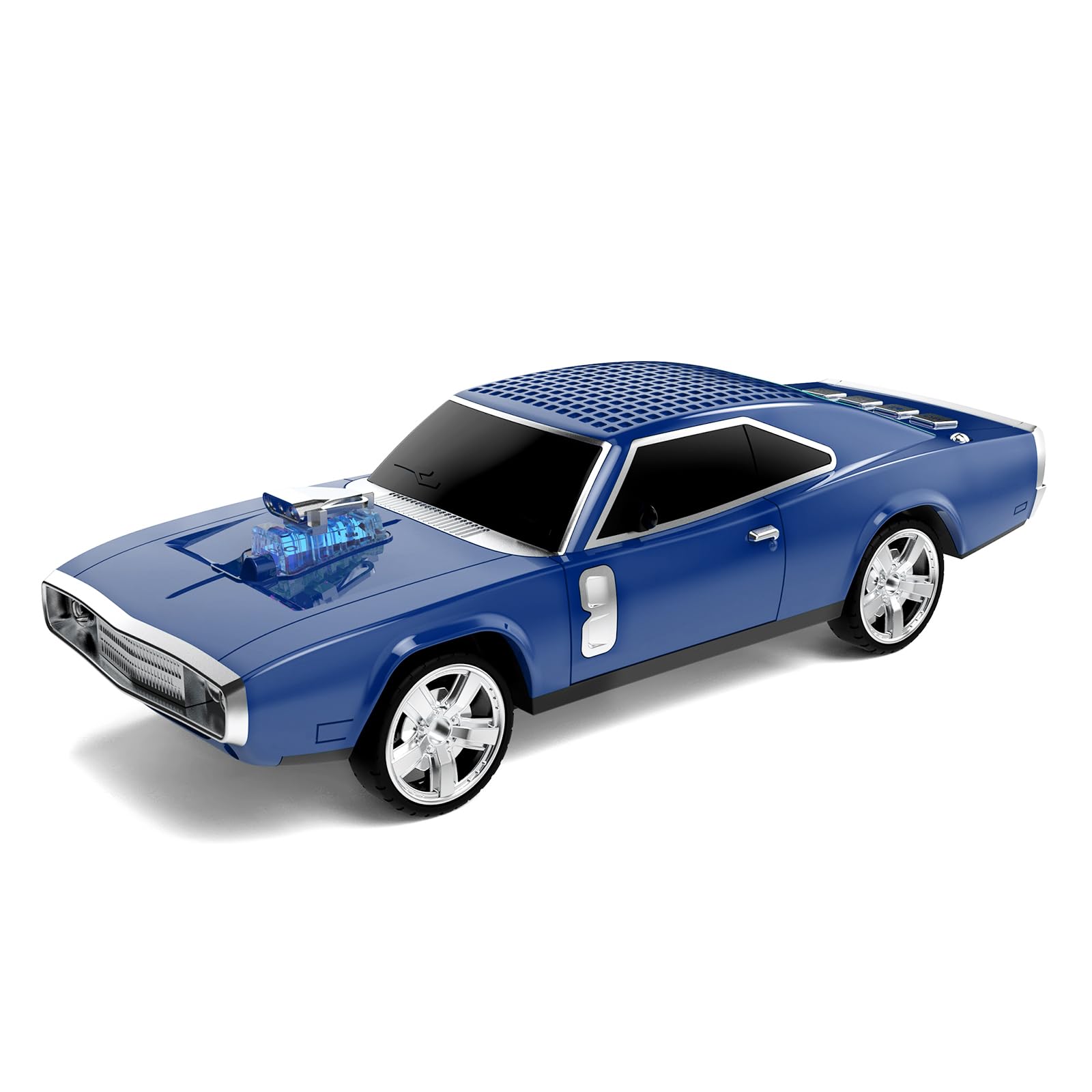 1968 Dodge Challenger Retro Bluetooth Speaker - Portable Wireless Speaker with FM Radio, USB/SD/AUX Inputs, 20W HD Sound for Home, Office, Garage & Outdoor Use - Vintage Car Model Speaker (Blue)