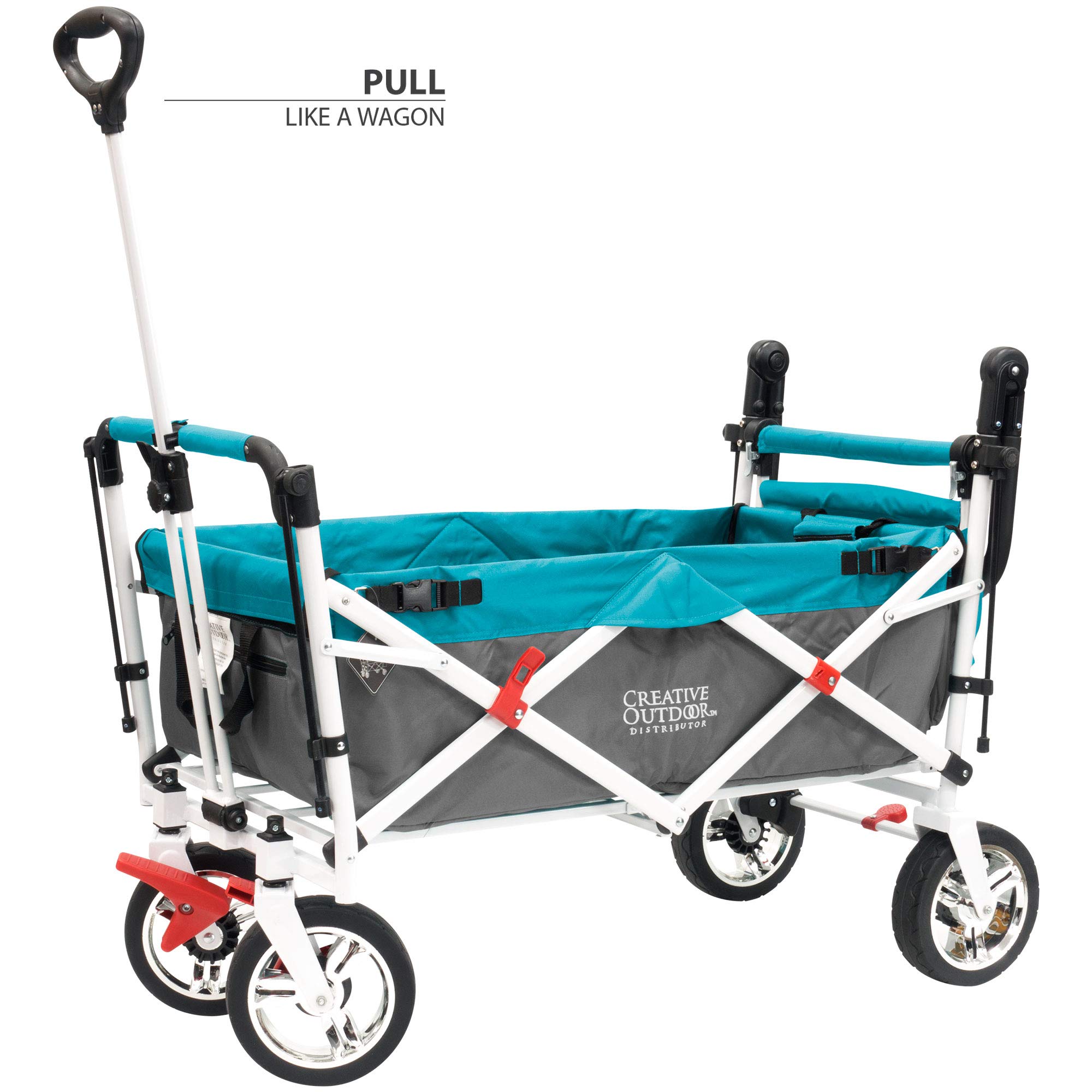 Premium Collapsible Folding Wagon Cart - Heavy Duty Push Pull Utility Cart with All-Terrain Wheels | Silver Series Plus | Perfect for Beach, Park, Garden, Camping, Picnics & Tailgate Parties (Gray/Teal)