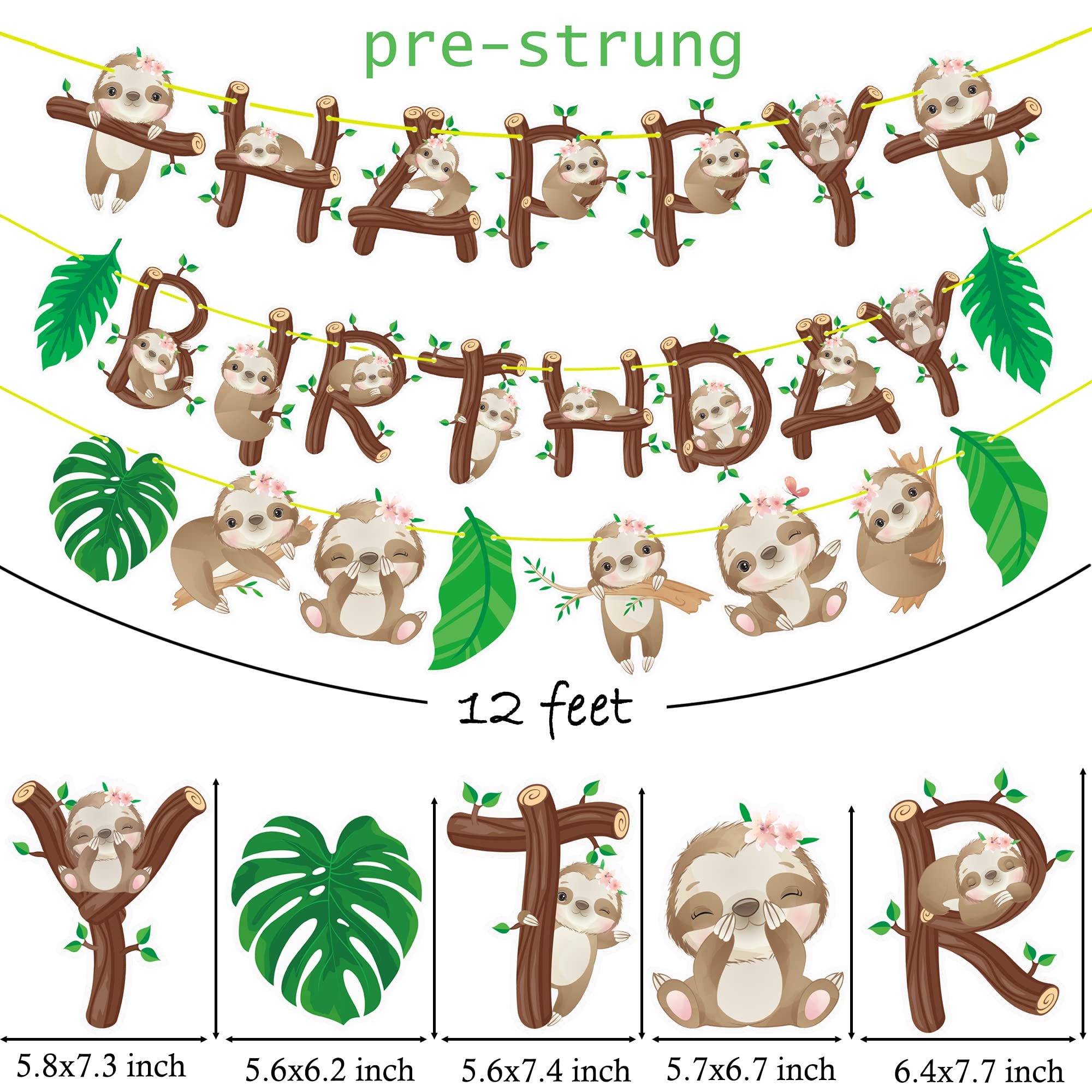 Cute Sloth Birthday Party Decorations - Happy Birthday Banner & Garland for Sloth Theme Parties, Baby Showers - Perfect for Jungle Themed Celebrations and Kids Room Decor