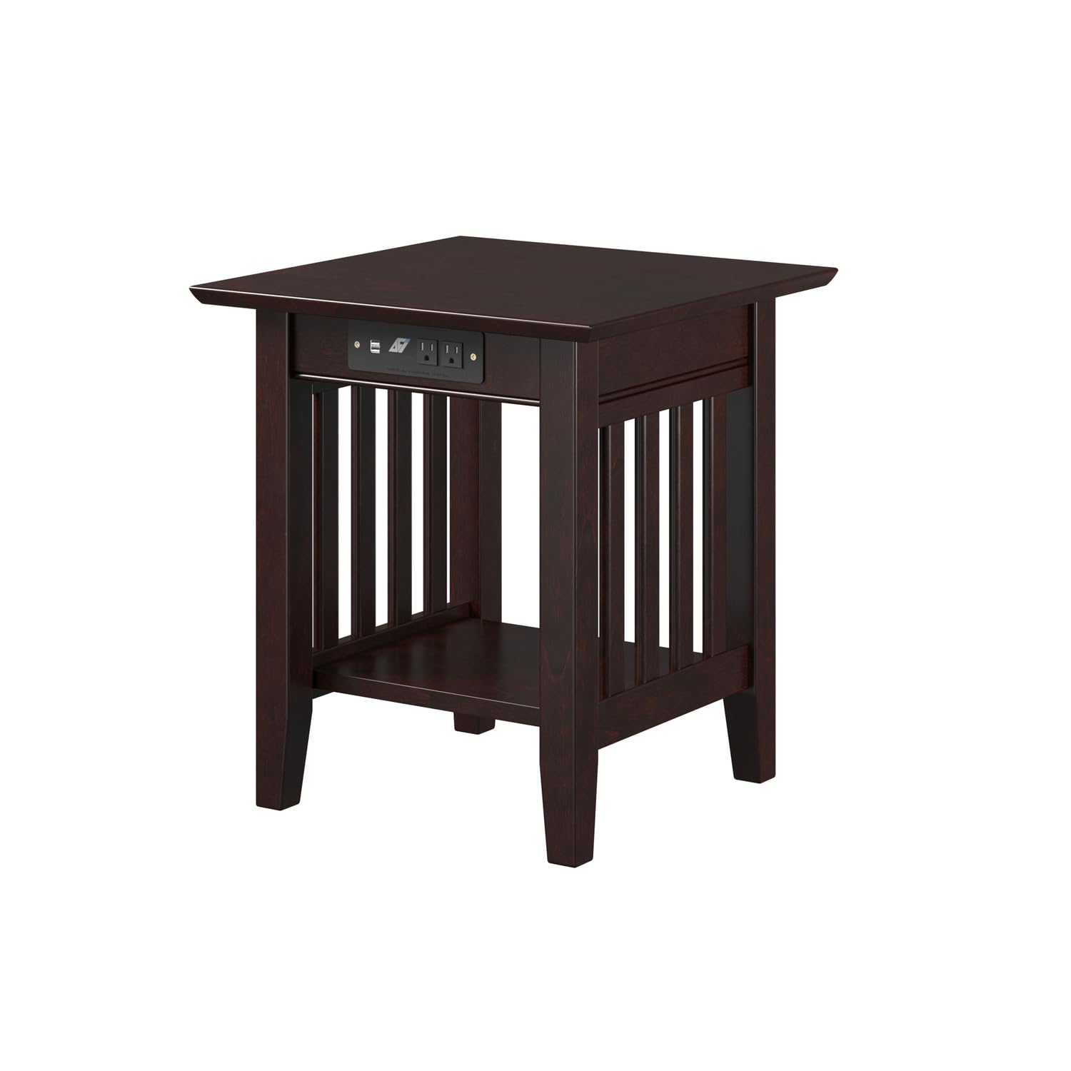 AFI Mission End Table with Charging Station - Espresso Finish Nightstand with USB Ports for Bedroom, Living Room, or Office - Modern Side Table with Built-in Power Outlets