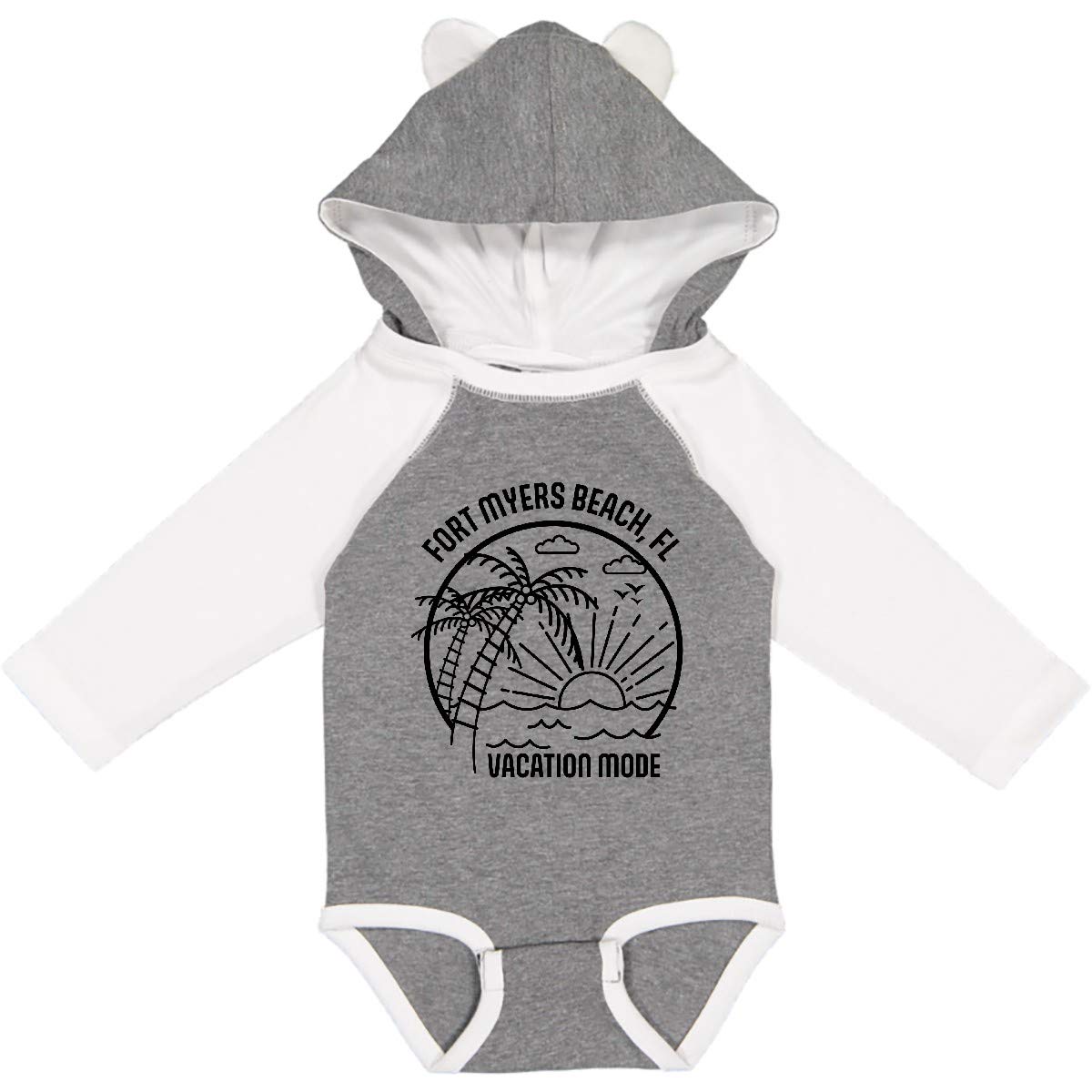 Inktastic Summer Vacation Mode Fort Myers Beach Florida Long Sleeve Baby Bodysuit - Soft Cotton Onesie for Boys & Girls, Beach Outfit, Family Vacation Matching Outfits, Cute Newborn Photo Shoot Outfit