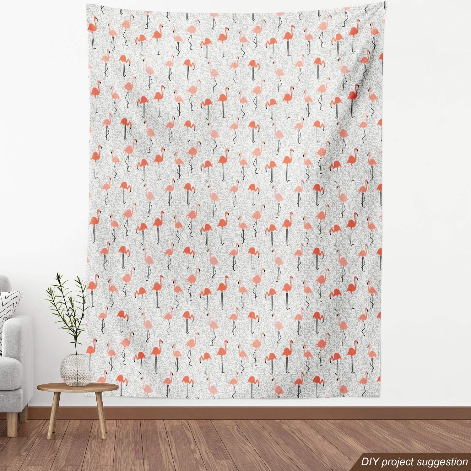Ambesonne Flamingo Fabric by The Yard - Exotic Tropical Bird Print for Upholstery, Home Decor & DIY Projects | 10 Yards Dust Salmon Coral | Perfect for Pillows, Curtains & Bohemian Style Decorations