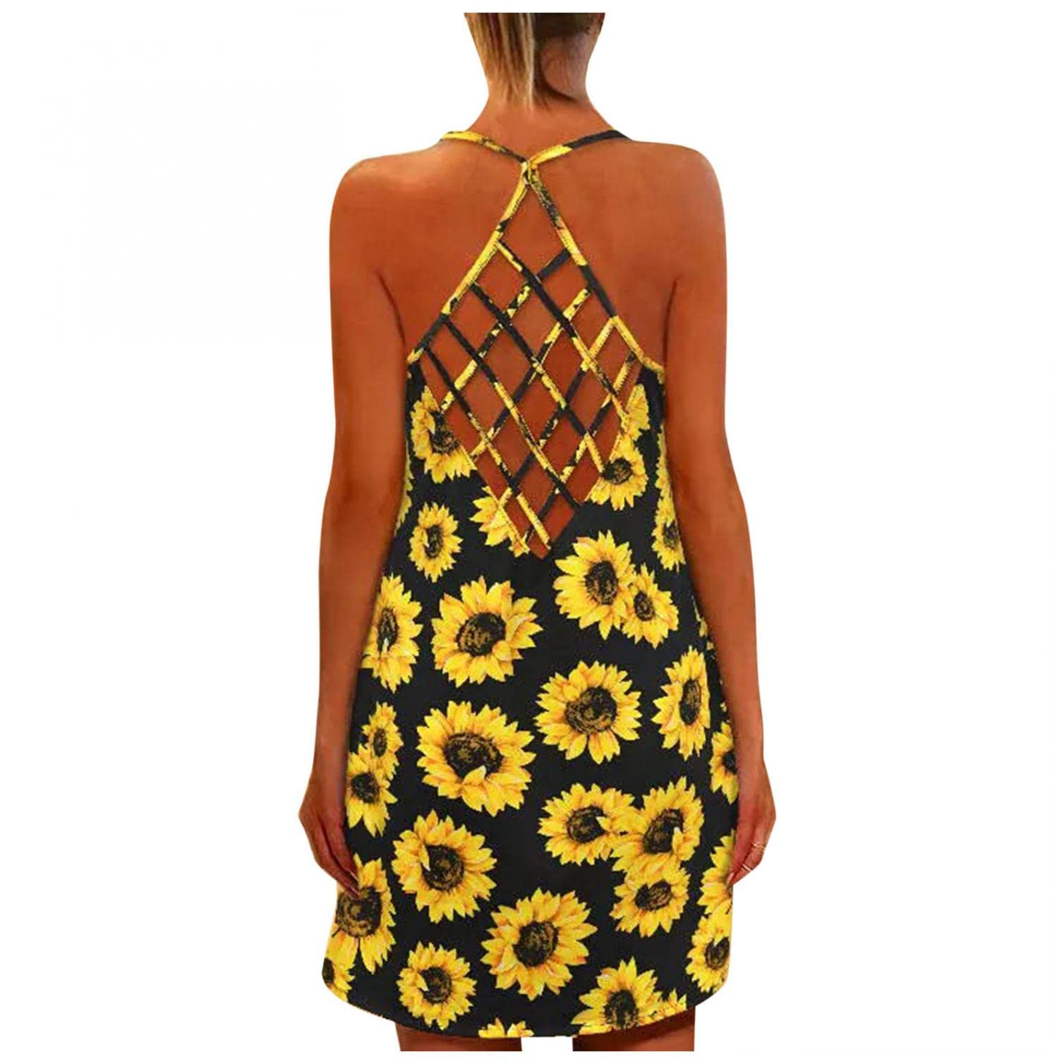 Sexy Women's Fishnet Backless Mini Dress with Floral Print - Sleeveless Summer Party Club Dress for Night Out, Date Night & Beach Vacations
