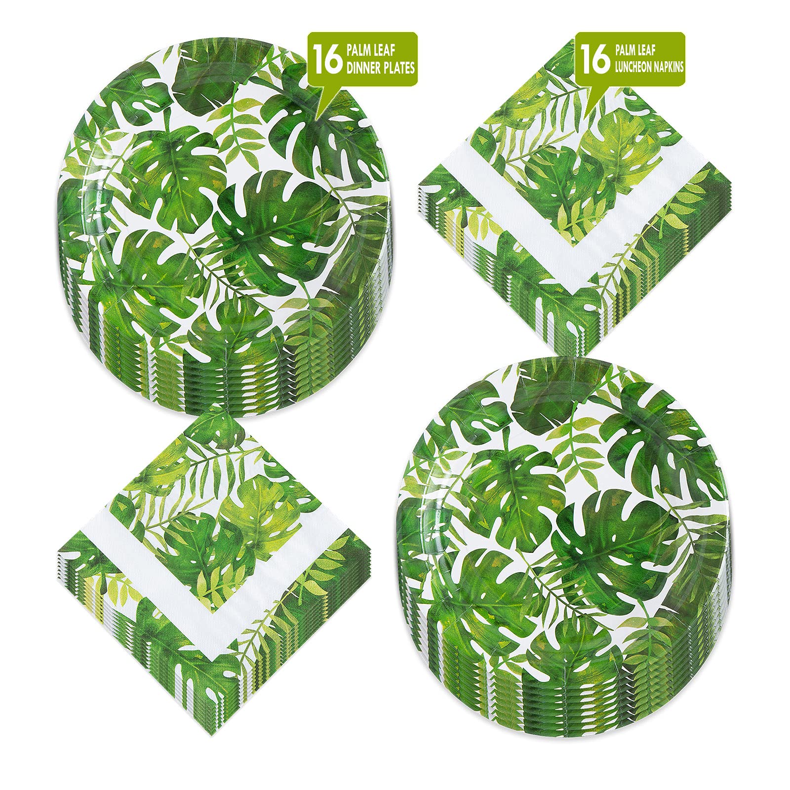Eco-Friendly Tropical Green Palm Leaf Dinner Plates & Napkins Set - 16-Piece Biodegradable Disposable Tableware for Parties, Picnics, Weddings & Outdoor Events