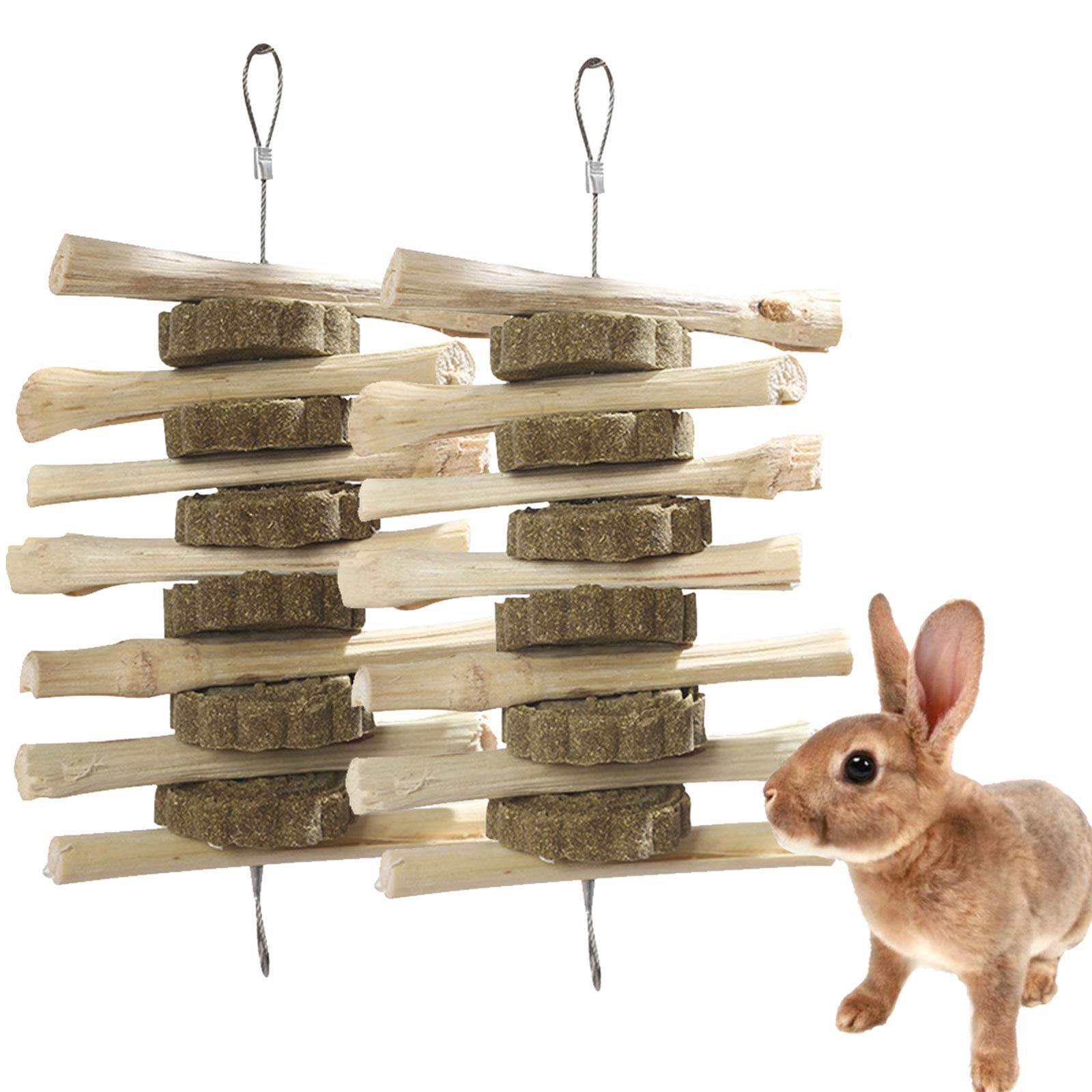 Organic Chinchilla Treats & Bunny Chew Toys for Rabbits - Natural Bamboo Sticks for Teeth Grinding, Small Animal Toys for Hamsters, Guinea Pigs (2 Pack) - Perfect for Cage Enrichment & Dental Health