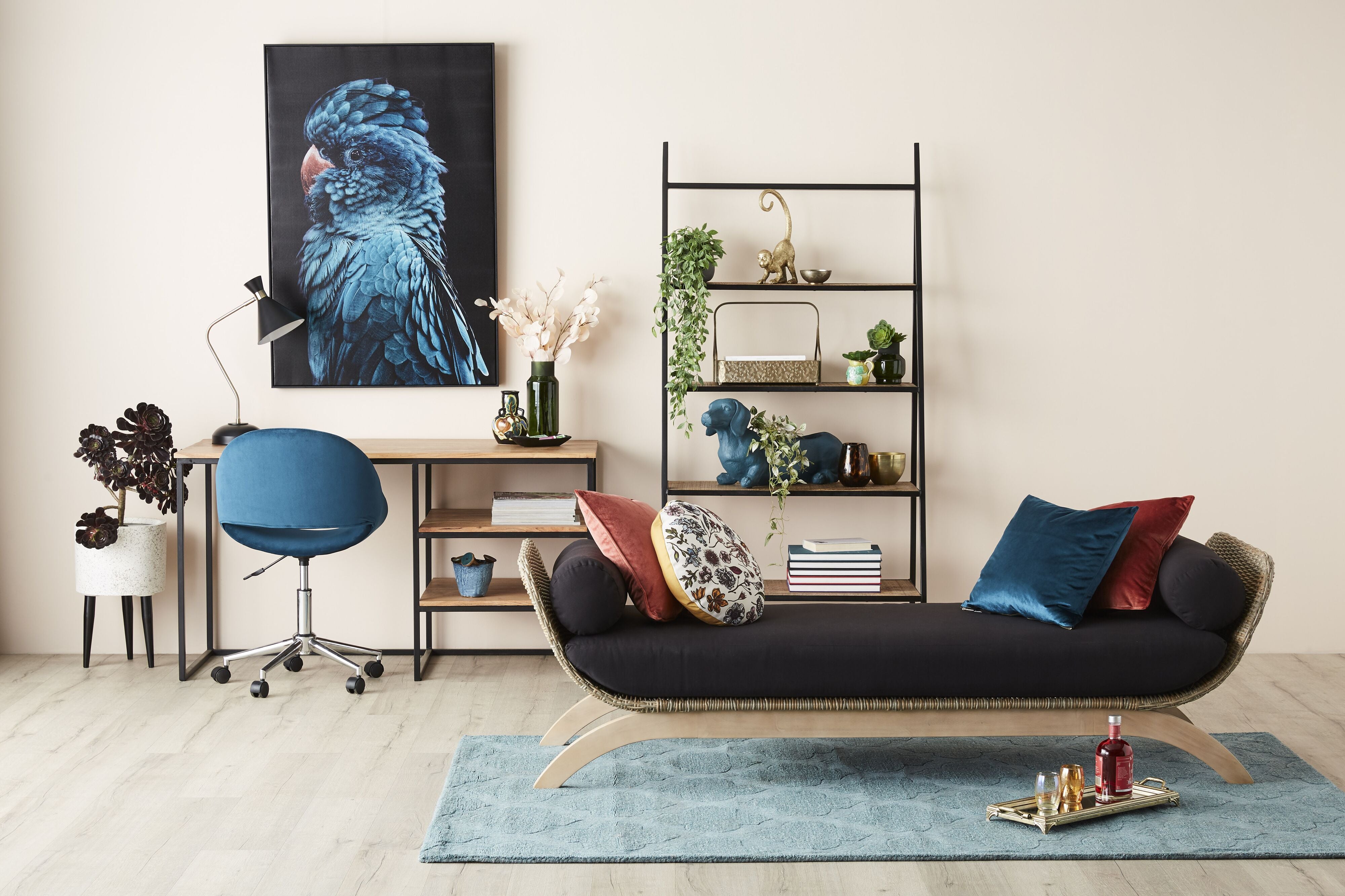 Blue Teal Charles Cockatoo Framed Wall Art Print 47x31 Inches (120x80cm) - Tropical Bird Decor for Living Room, Bedroom & Office