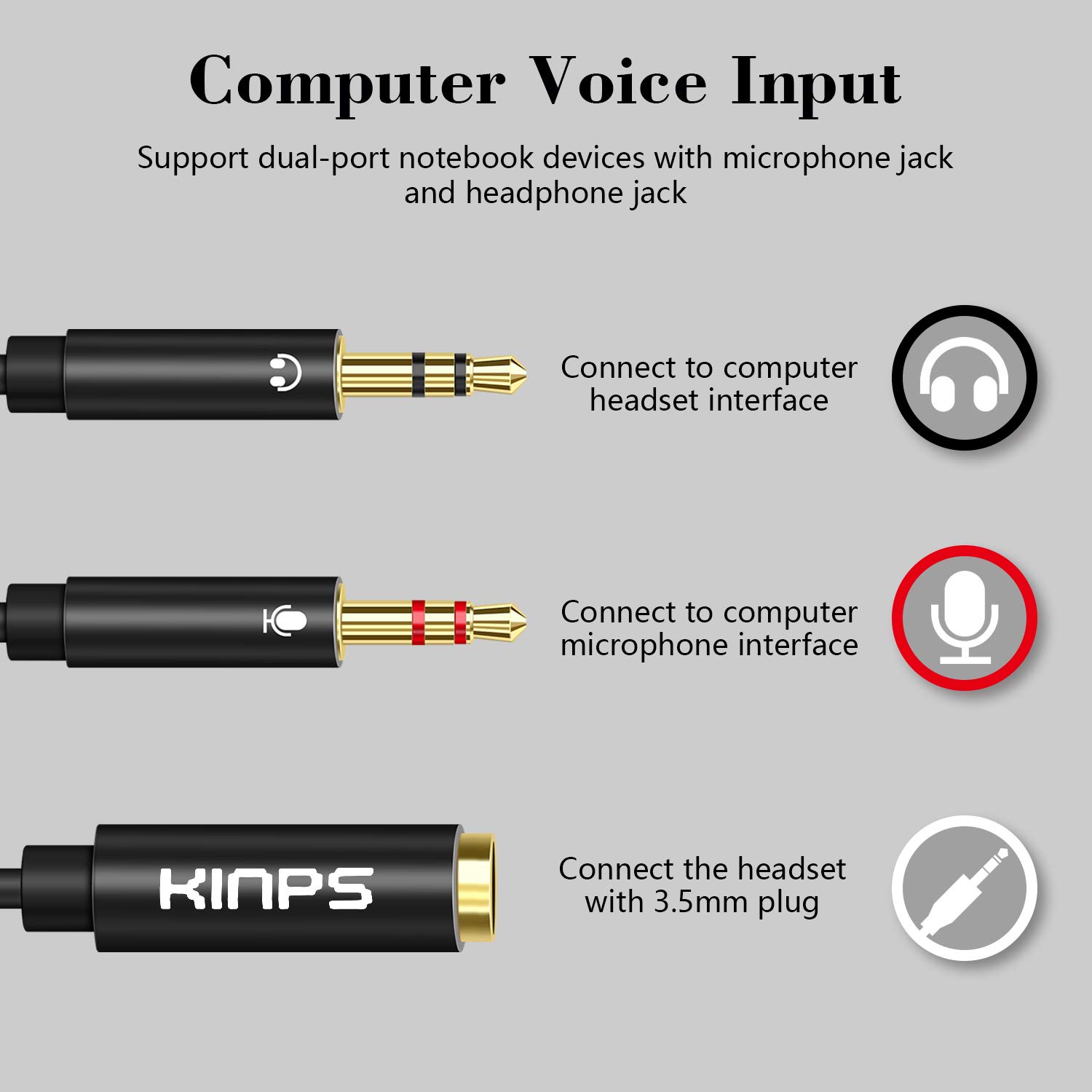 KINPS 3.5mm Headphone Splitter - Female to Dual Male Audio Y Cable for PC, Laptop, Smartphone - Connect 2 Headphones for Gaming, Music Sharing & Conference Calls (6.5ft)