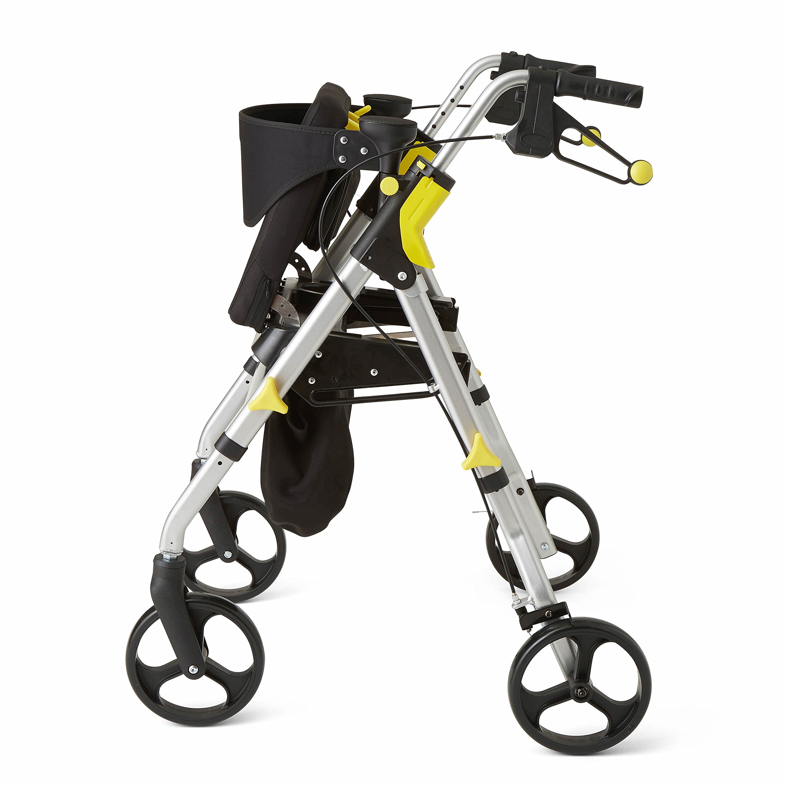 Premium Medline Empower Rollator Walker with Seat & 8-Inch Wheels - Foldable Mobility Aid for Seniors & Adults - Ideal for Indoor/Outdoor Use, Shopping & Travel (Silver)