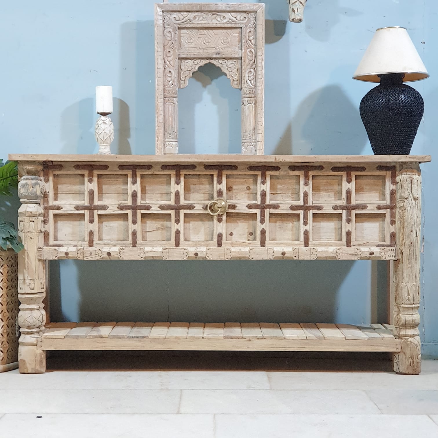 Handmade Solid Hardwood Console Table with Iron Fittings - 71