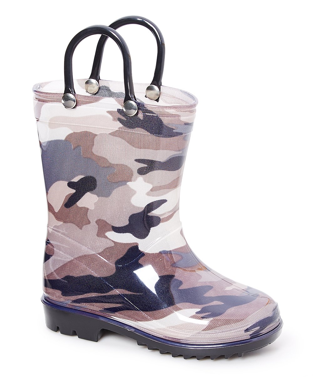 Kids Boys Camo Rain Boots - Waterproof Toddler/Little Kid/Big Kid Sizes (Green, Gray, Blue Camouflage) With Handles - Perfect for Outdoor Play, Puddle Jumping & Rainy Day Adventures