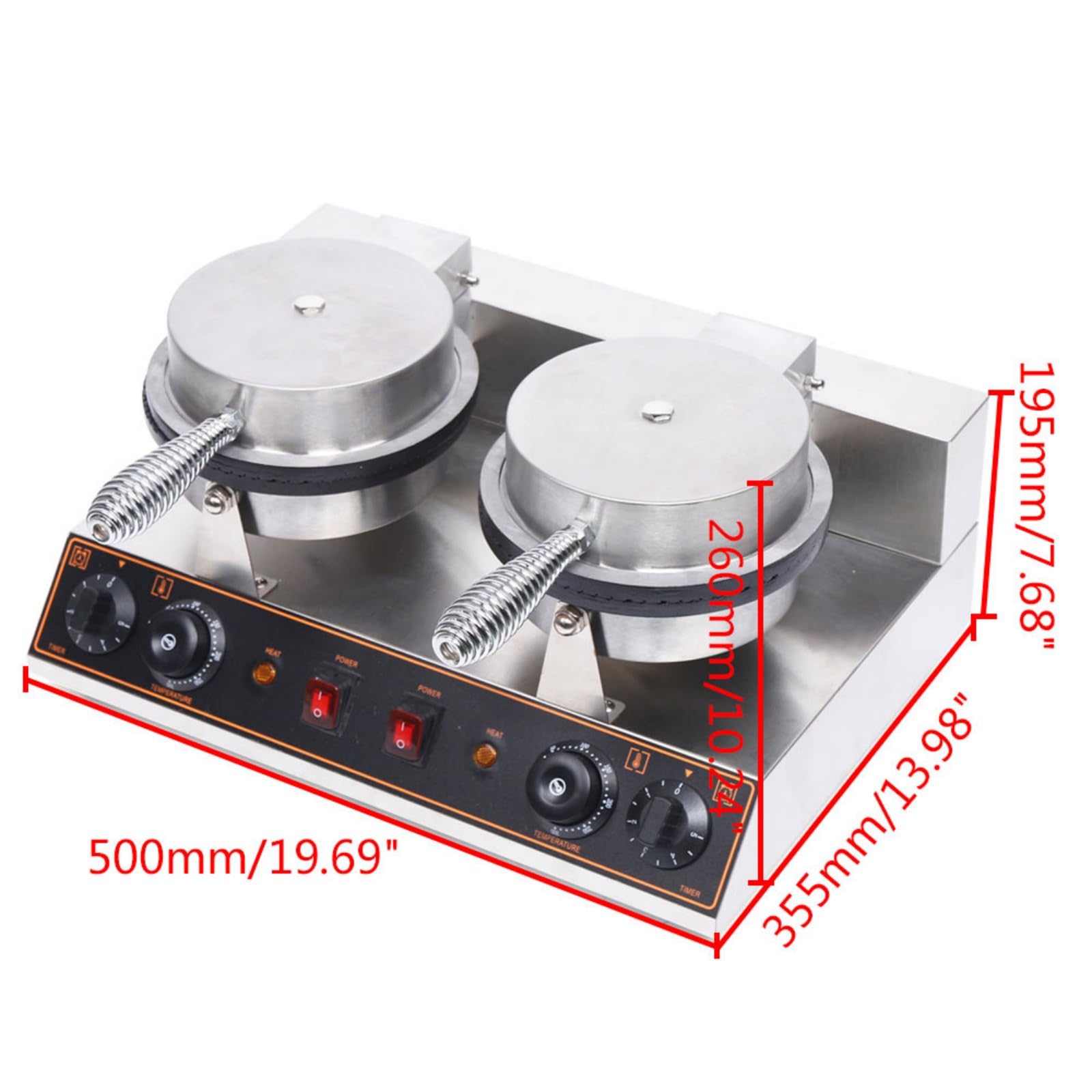 BICKKOMG 110V Commercial Electric Waffle Cone Maker - Stainless Steel Non-Stick Double Head Ice Cream Cone Machine with Egg Roll Mold for Restaurants, Bakeries & Home Use - Perfect for Making Crispy Waffle Cones, Ice Cream Bowls and Sweet Treats
