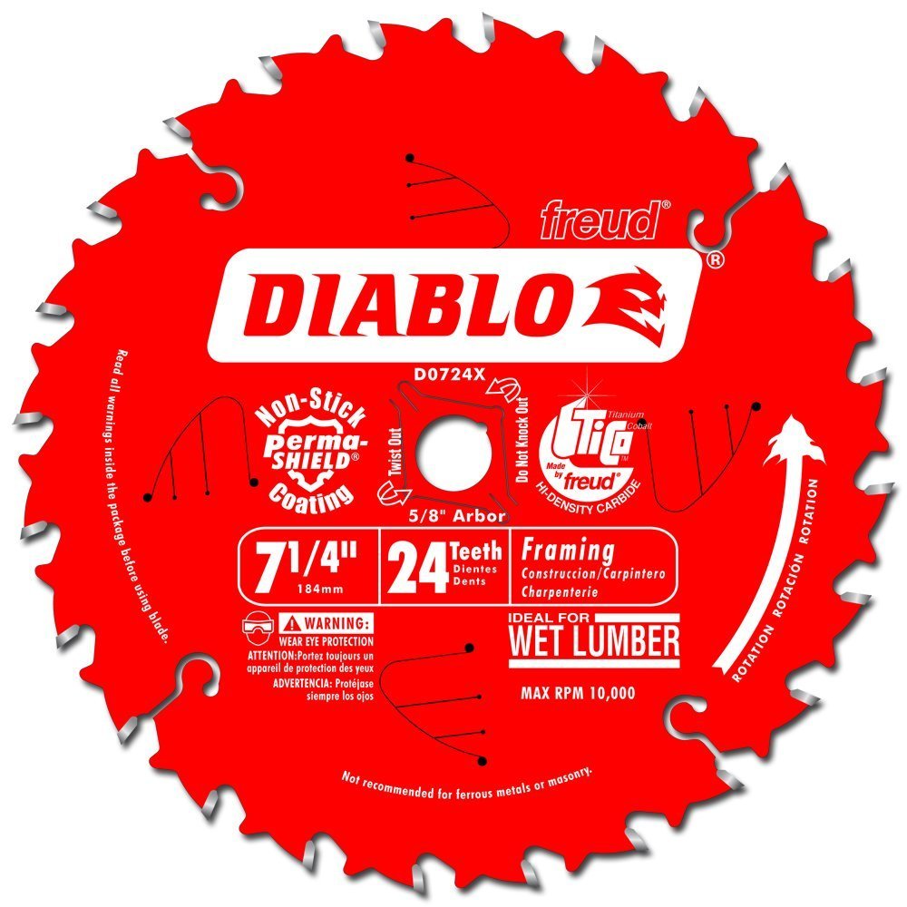Diablo D0724X 7-1/4 Inch 24-Tooth Circular Saw Blade - Premium Carbide-Tipped for Fast, Smooth Wood Cutting - Perfect for Framing, Decking, and DIY Projects