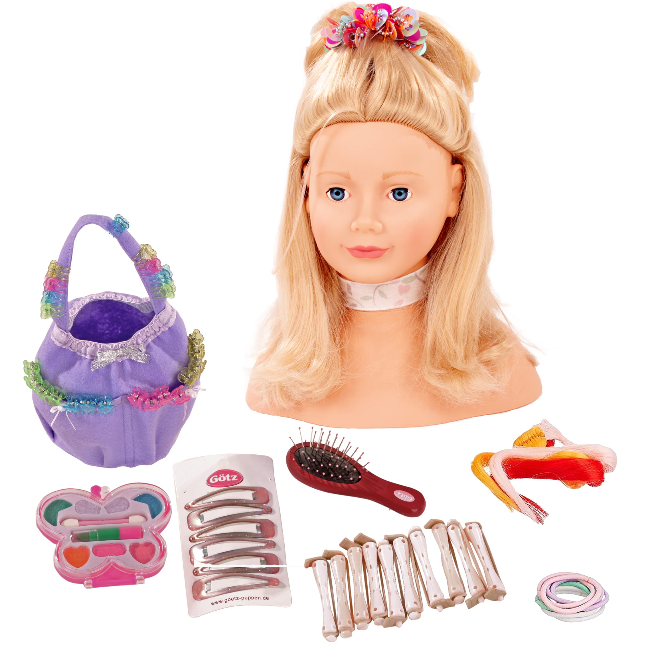 Götz 1192052 Hair Workshop Blonde Hair Styling Head with Accessories - Perfect for Makeup Practice, Hairstyling Training & Salon Display