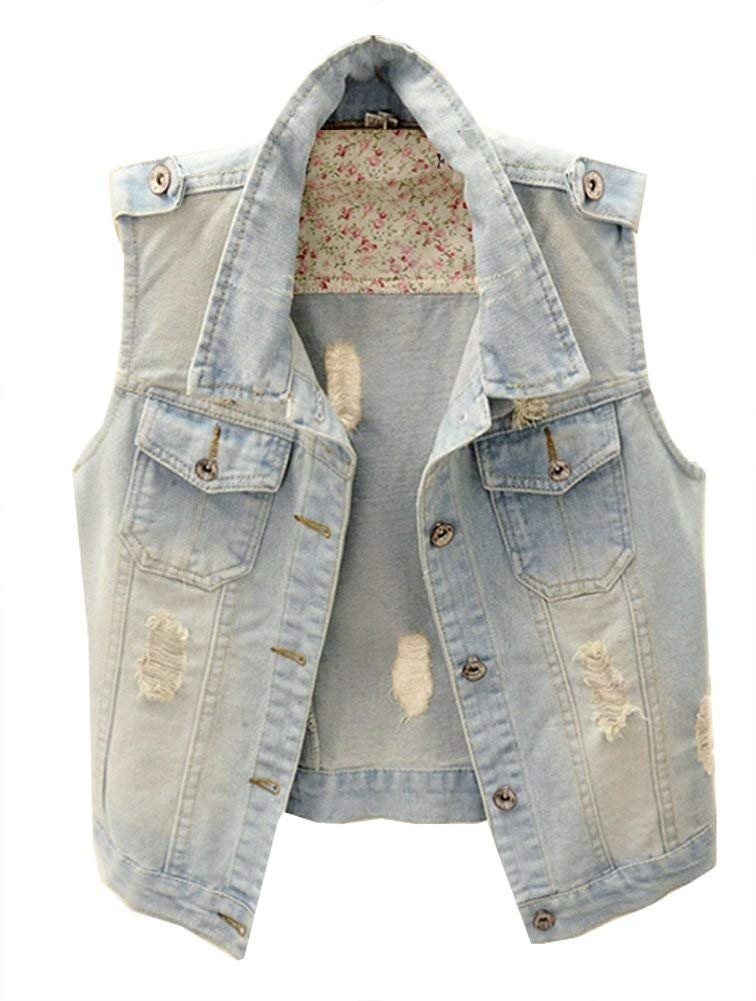 Kedera Women's Denim Vest - Classic Cropped Distressed Jean Jacket with Button Up Front | Sleeveless Fashion for Juniors | Perfect for Casual Outfits, Layering & Summer Styling