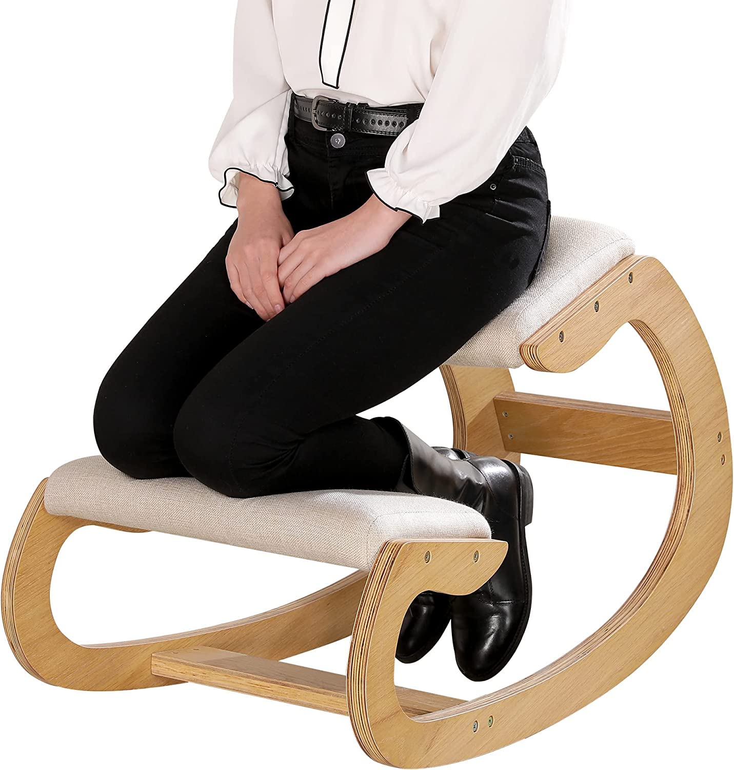 Best Ergonomic Office Chair for Home & Work - Adjustable Posture Support Stool with Thick Cushion - Heavy Duty Comfortable Desk Chair for Long Sitting (Beige) - Perfect for Home Office, Gaming & Workspace