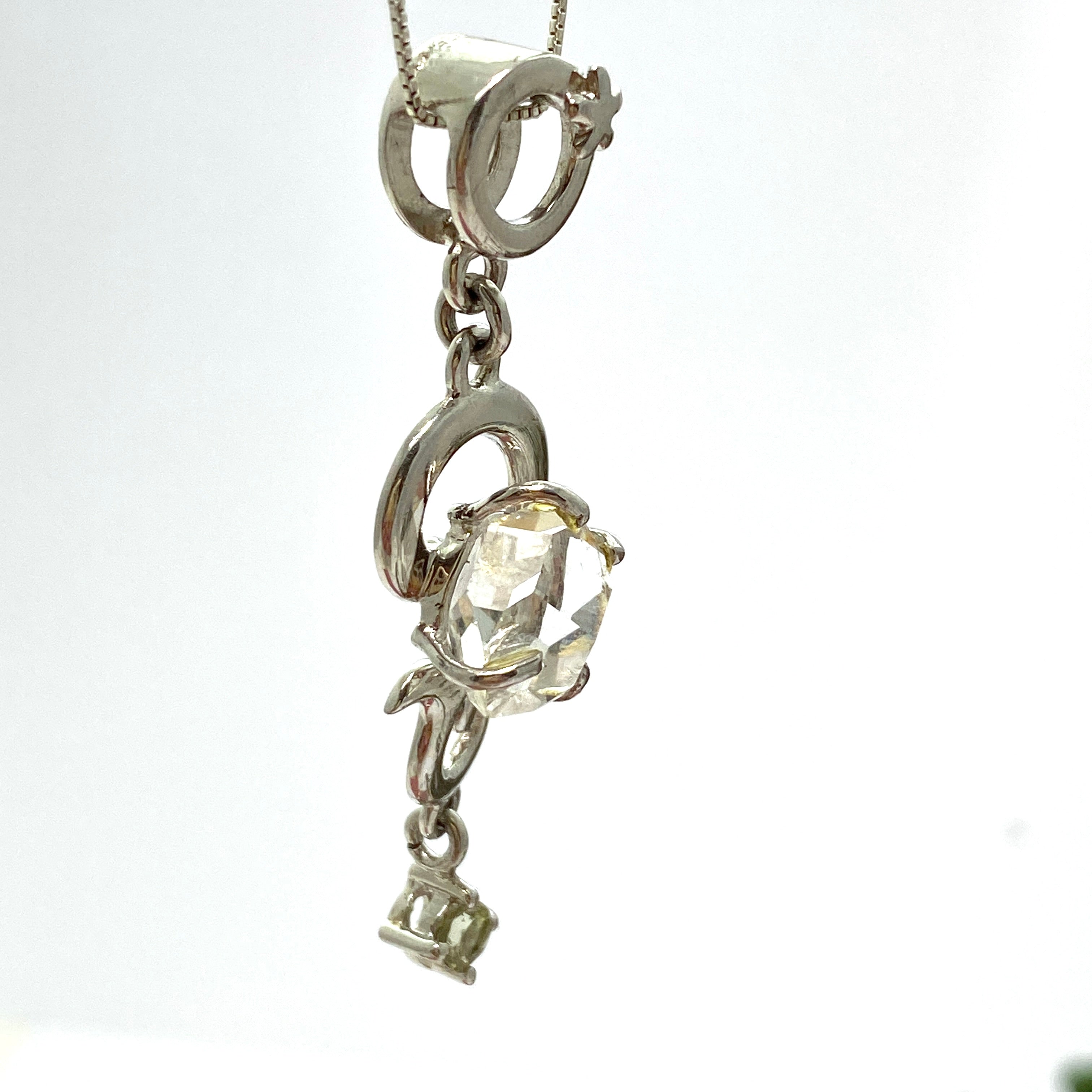 Natural Herkimer Diamond & Peridot Sterling Silver Pendant Necklace CC175ORM - Elegant Jewelry Gift for Women, Perfect for Weddings & Special Occasions