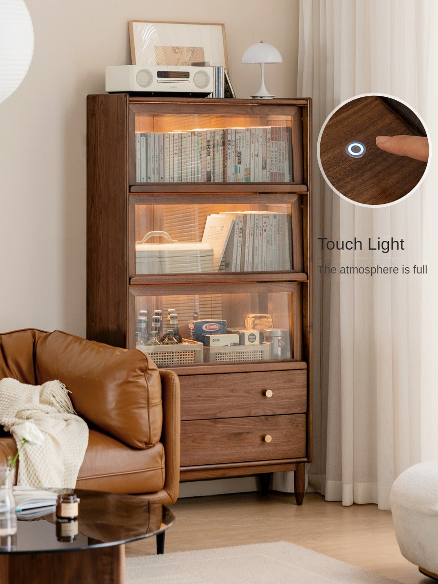 Solid Black Walnut Wood Side Cabinet with Flip Door - Perfect for Living Room, Bedroom & Home Office Storage