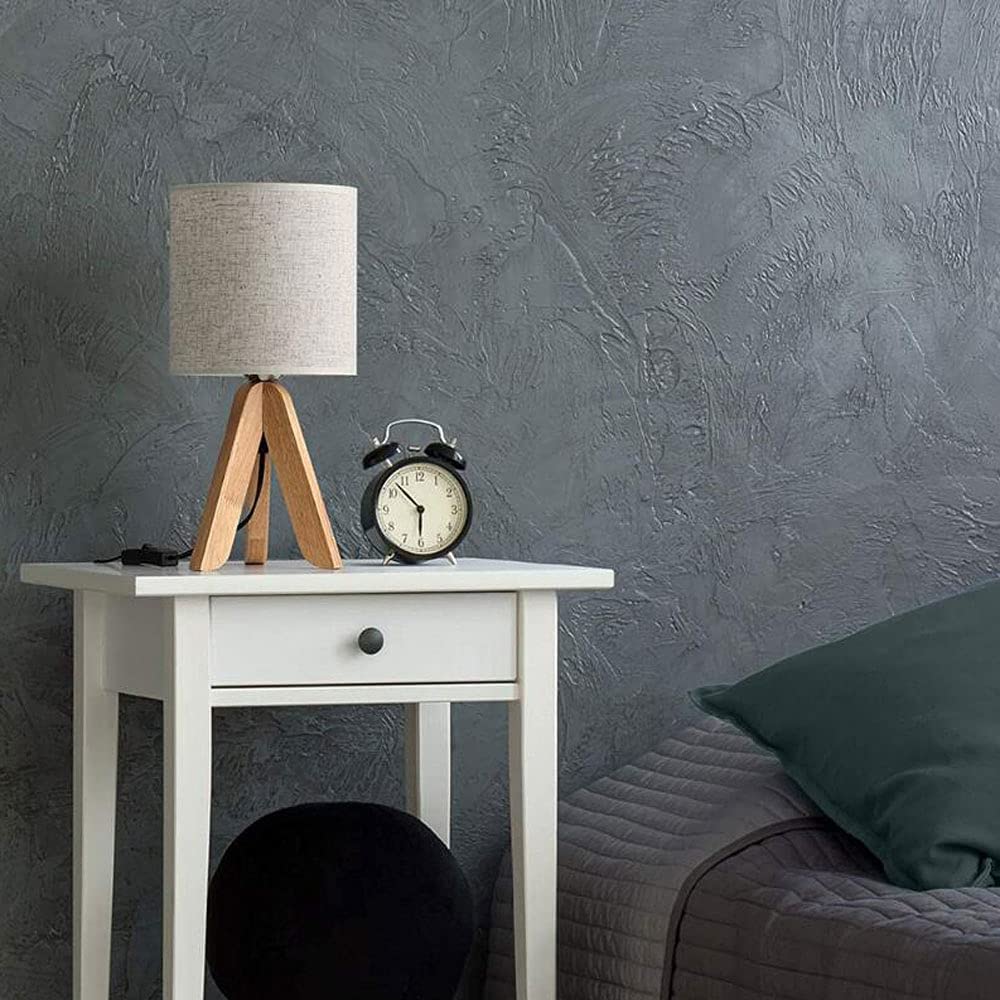 American Style Wooden Tripod Bedside Table Lamp with Gray Fabric Linen Shade - Plug-in Button Switch, 13.4 Inch Height - Perfect for Bedroom, Living Room, Office & Home Decor | Nightstand Lighting, Reading Lamp, Cozy Ambience