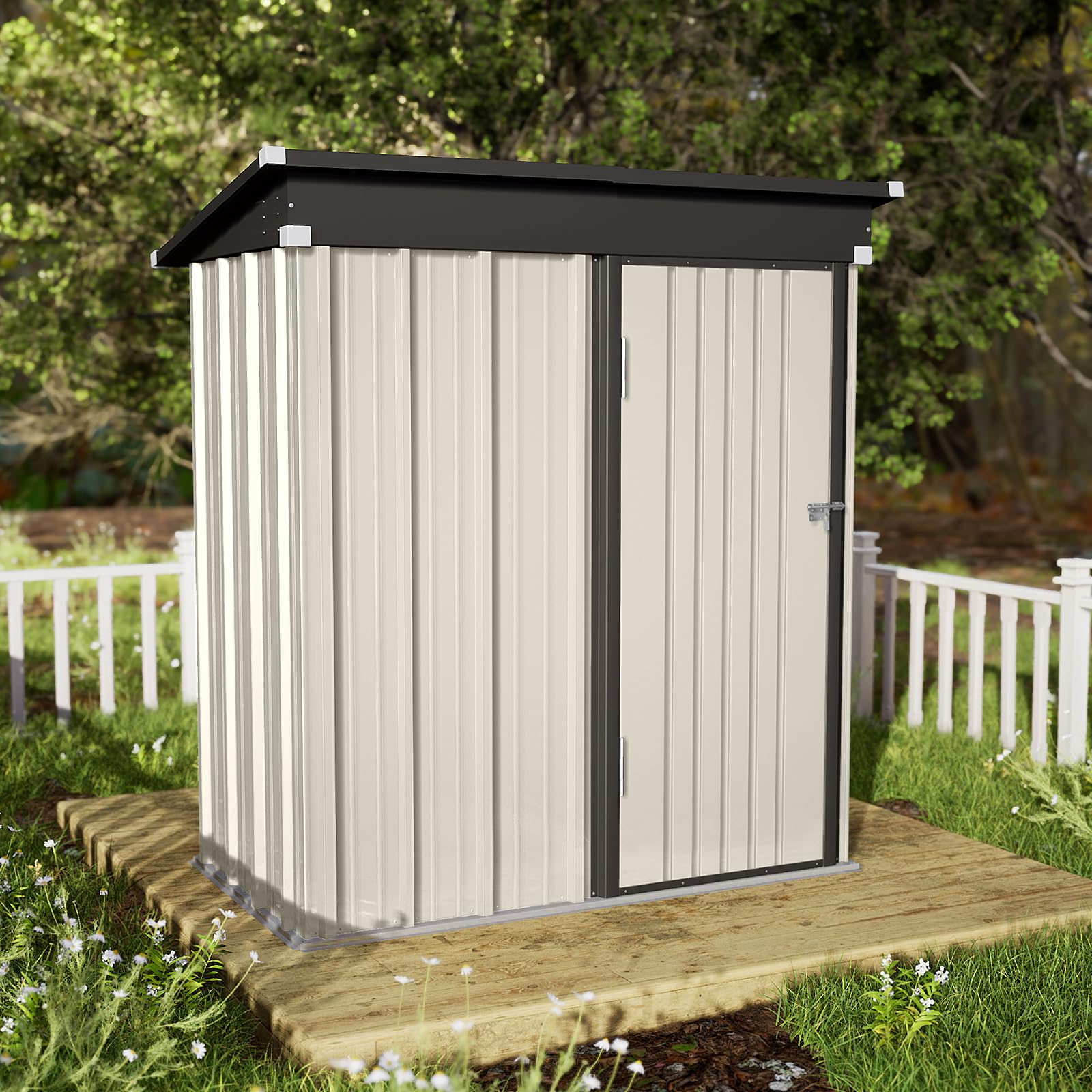 Amopatio Heavy Duty Galvanized Metal Outdoor Storage Shed - 5' x 3' White Garden Shed for Backyard, Tool & Equipment Storage - Perfect for Patio, Lawn & Yard Organization