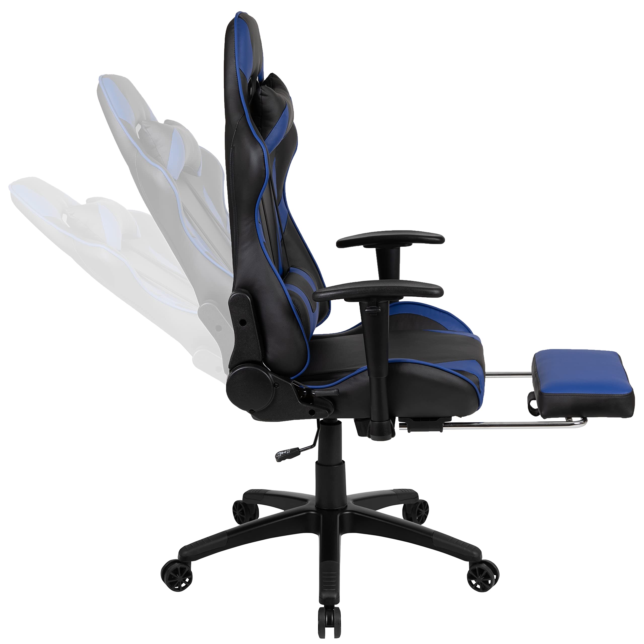 Red Gaming Desk with Cup Holder & Headphone Hook - Blue Reclining Gaming Chair with Footrest - Perfect for PC Gaming Setup, Streaming & Home Office