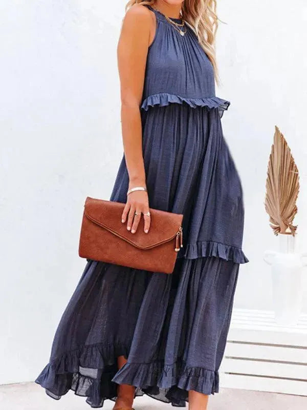 Elegant Sleeveless Ruffle Maxi Dress for Women - Summer Beach Wedding Party & Vacation Outfit