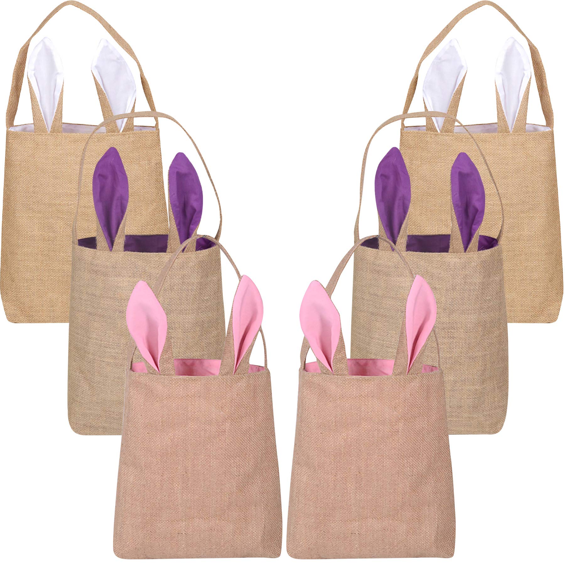 KEFAN 6 Pack Easter Bunny Bags - Eco-Friendly Jute Burlap Bunny Ear Tote Baskets for Easter Egg Hunt, Party Favors & Spring Decorations