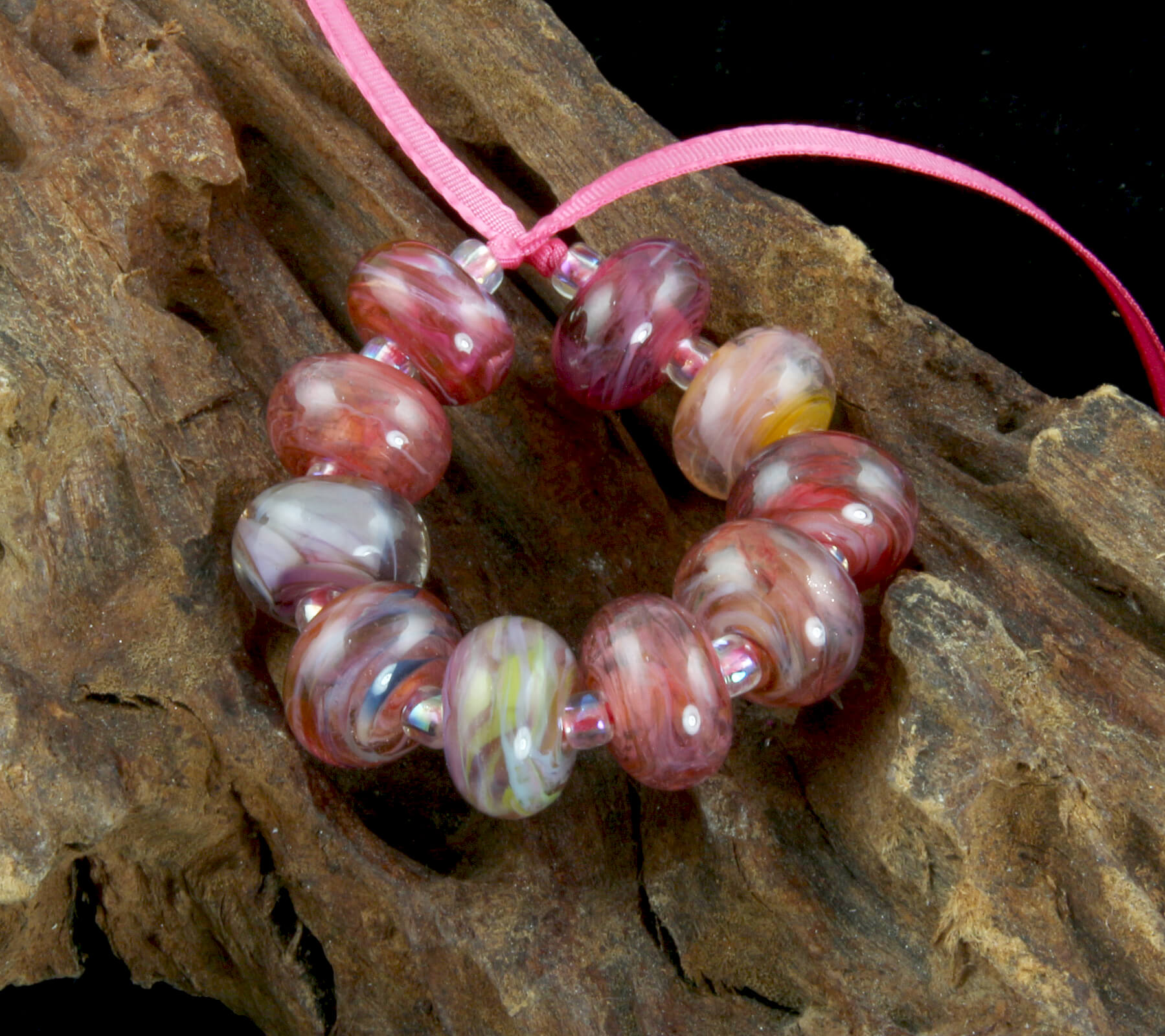 Handmade Pink Orphan Lampwork Glass Beads Set - SRA Certified for Jewelry Making, DIY Crafts, and Scrapbooking | Perfect for Necklaces, Bracelets, and Home Decor Projects
