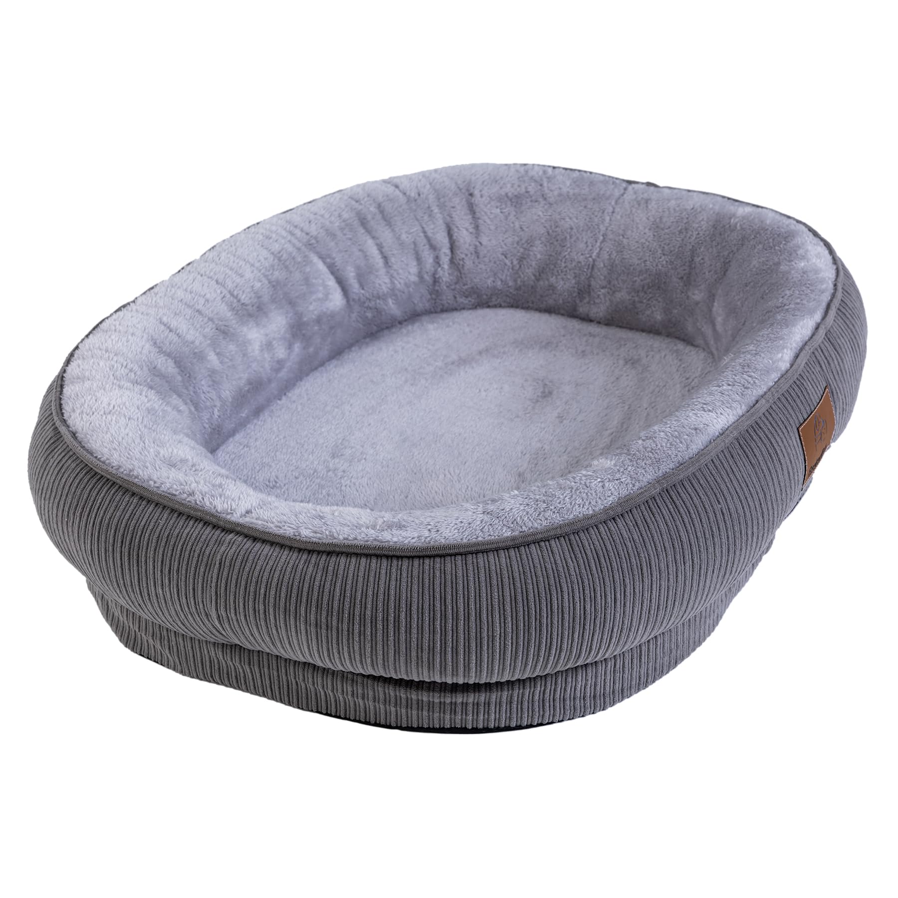 Round Calming Bolster Dog Bed with Removable Washable Cover - Medium & Small Dog Sofa Bed for Puppies (Grey, 25.6'' x 21.6'' x 6.3'') - Perfect for Crates, Living Rooms & Pet Anxiety Relief