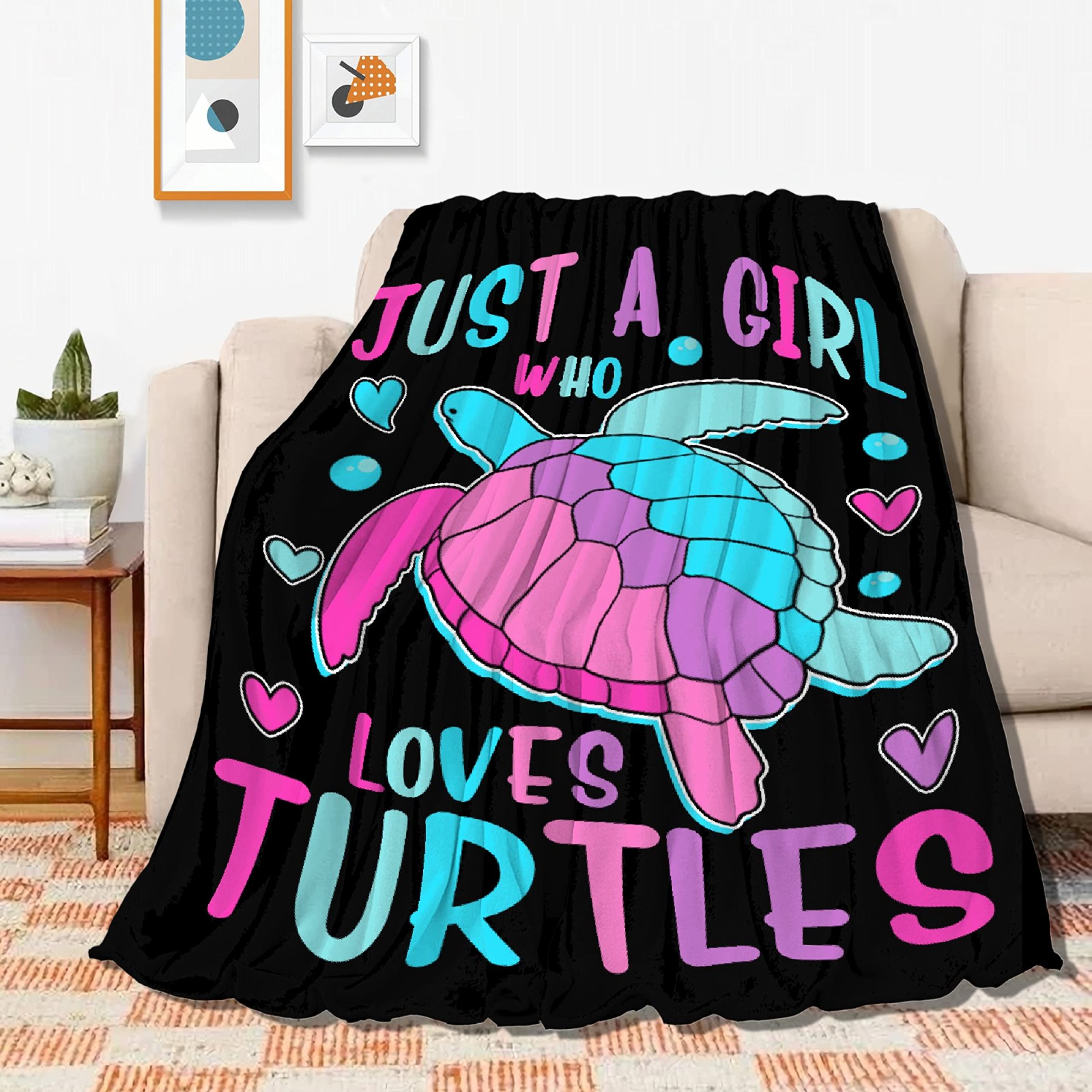 Just Girl Who Loves Turtles Blanket - Soft Flannel Cozy Lightweight Throw - 120