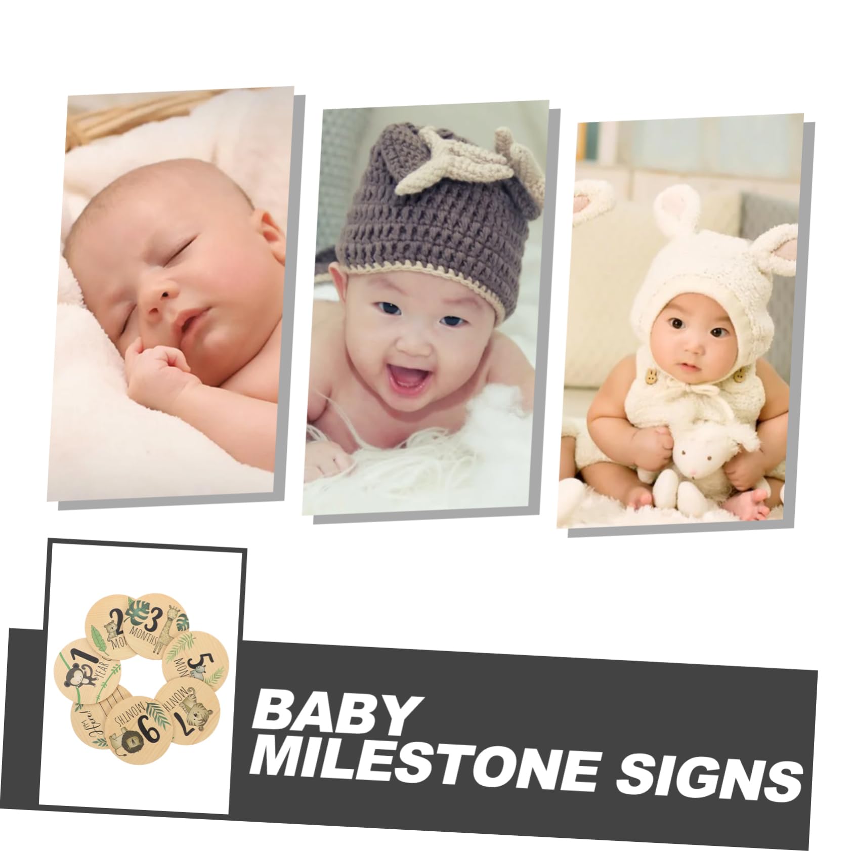 HEMOTON 7-Piece Wooden Baby Month Milestone Cards - Newborn Welcome Sign & Nursery Photo Props for 0-12 Months - Perfect for Baby Showers, First Birthday Decorations and Monthly Photo Shoots