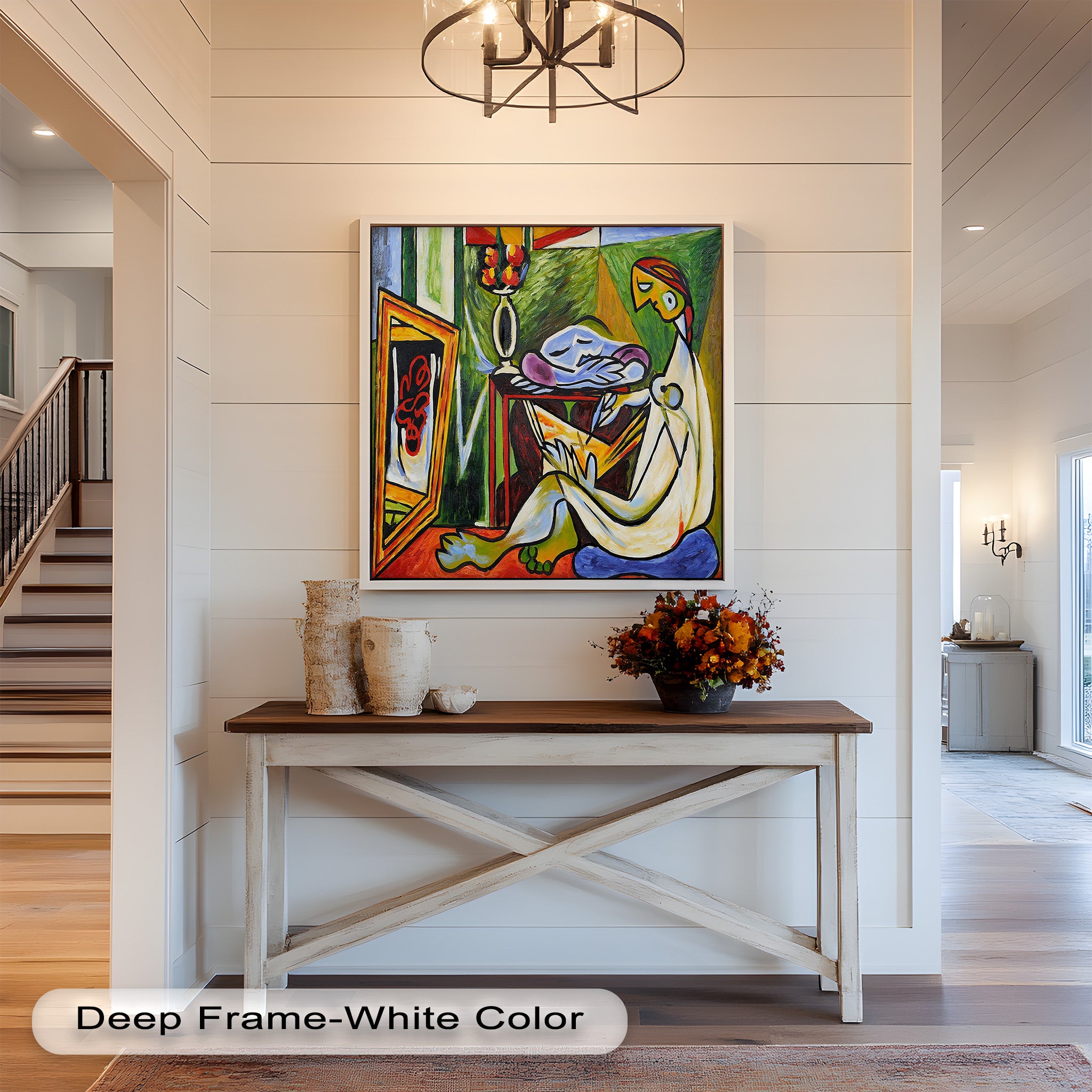 Abstract Interior Scene Picasso Style Oil Painting - Handmade Wall Art for Living Room, Bedroom & Office Decor