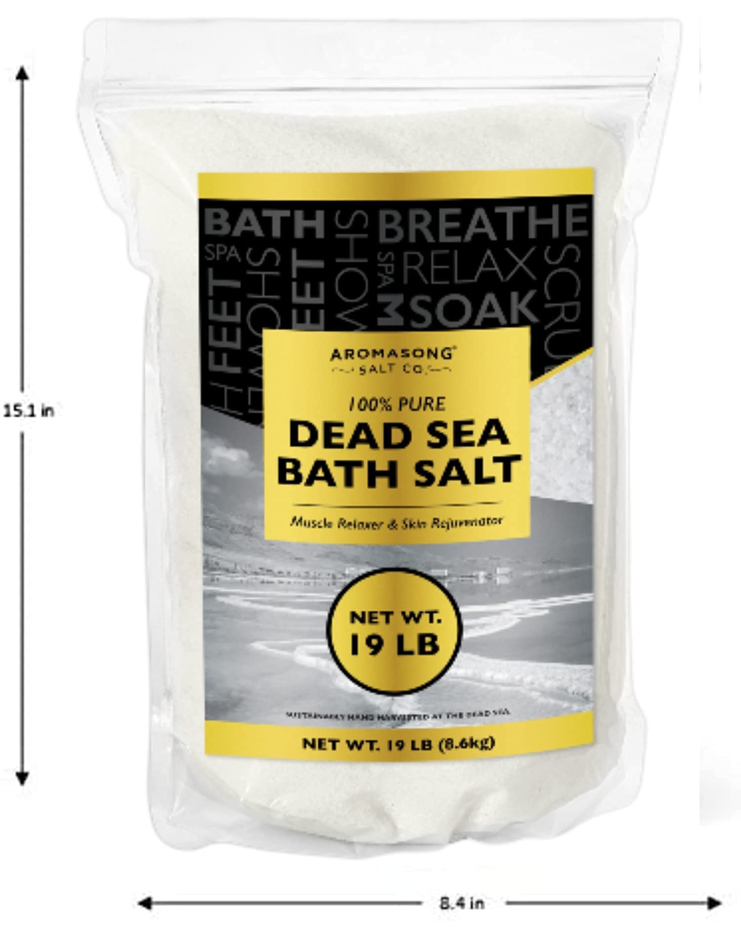 19 LB Dead Sea Salt - Fine Grain Spa Bath Salt with 5 LB Pure Dead Sea Salt & Natural Lavender - Bulk Resealable Pack for Body Wash, Scrub & Muscle Soak - Perfect for Relaxation, Skin Care & Stress Relief at Home Spa