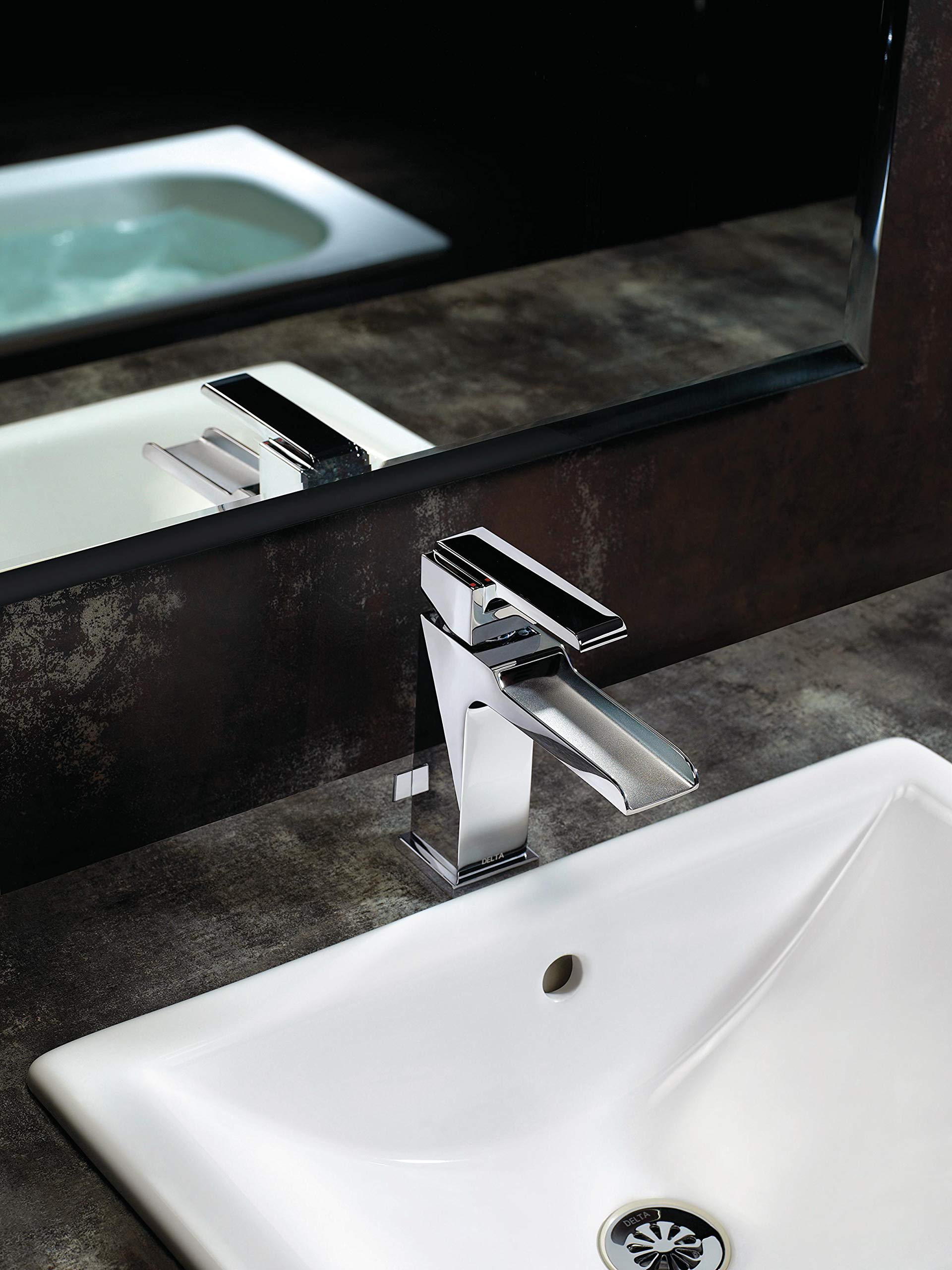 Delta Ara Single Handle Waterfall Bathroom Faucet in Chrome - 568LF-MPU with Metal Drain Assembly for Modern Vanity & Spa-Like Bathroom Experience