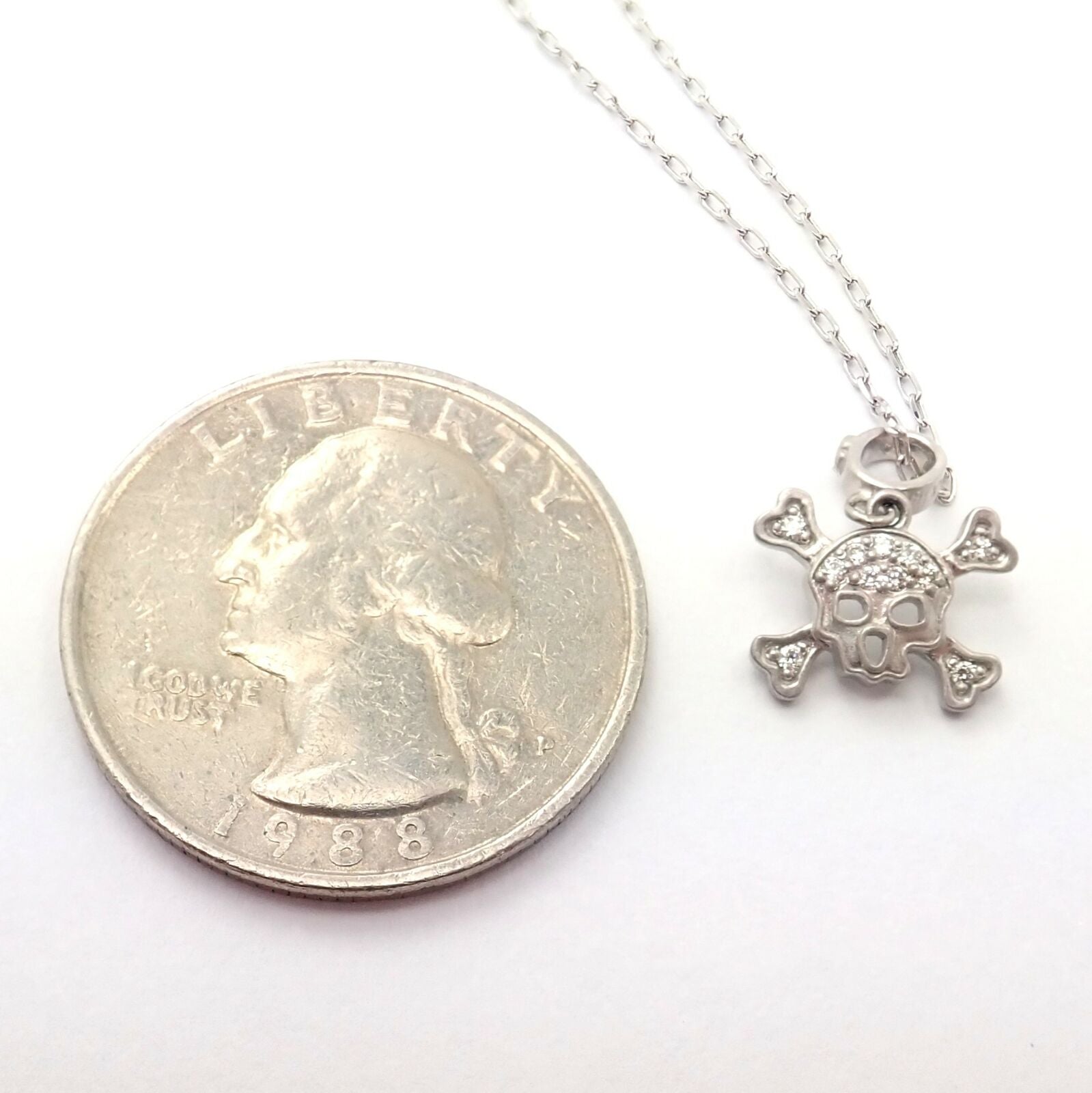 Authentic Loree Rodkin 18K White Gold Diamond Skull & Crossbones Pendant Necklace - Luxury Gothic Jewelry for Women, Perfect for Parties & Special Occasions