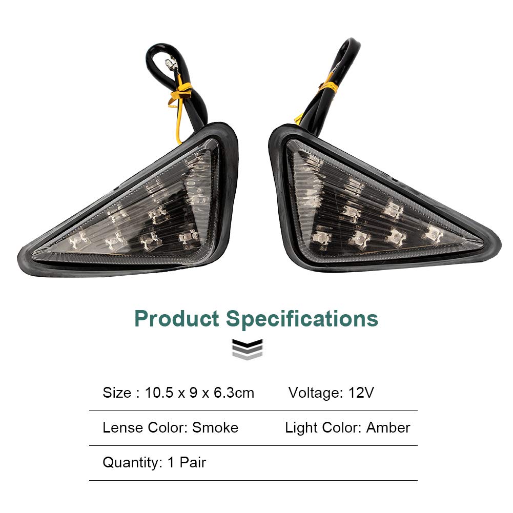 2 Pcs Motorcycle Amber LED Indicator Lights - 12V Euro Triangle Smoke Flush Mount Blinkers, Universal Clear Strobe Marker Lights with Yellow Light for Enhanced Visibility & Safety - Perfect for Harley, Honda, Yamaha & Other Motorcycles in Night Riding & Urban Commuting