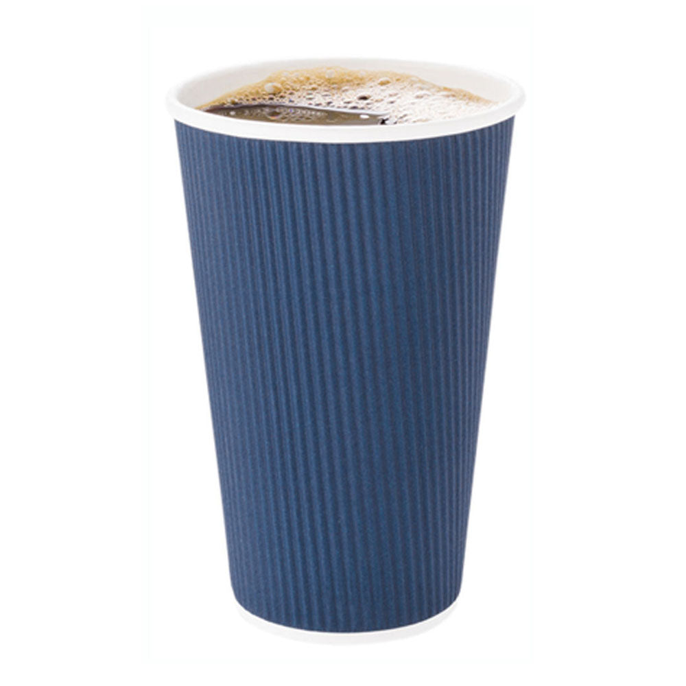 Premium 16 oz Midnight Blue Paper Coffee Cups with Ripple Wall Design - 3.5