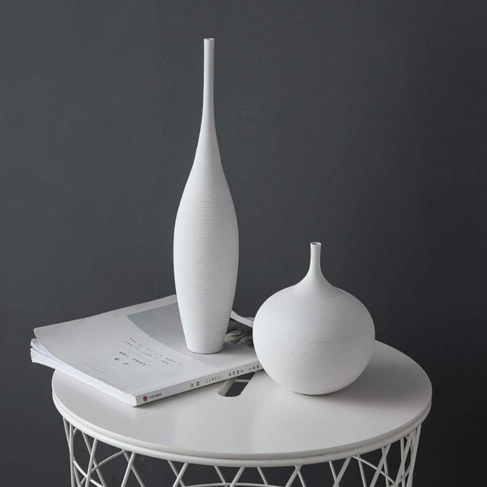 Modern White & Black Ceramic Vase Set - Minimalist Home Decor for Living Room, Office, Dining Table - Set of 3 (A+B+C) - Elegant Flower Arrangement & Interior Design Accent Pieces