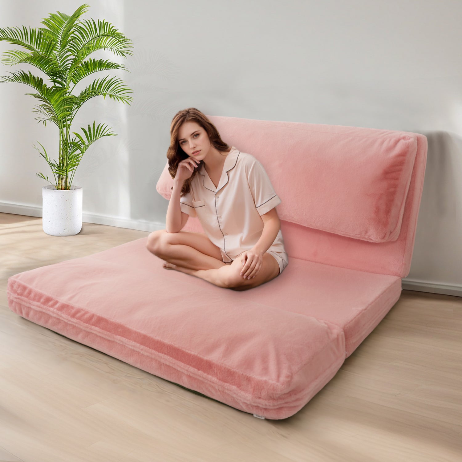 MAXYOYO Bean Bag Folding Sofa Bed - Extra Thick Floor Mattress with Washable Faux Fur Cover | Perfect for Living Room, Bedroom, Dorm & Game Room Lounging
