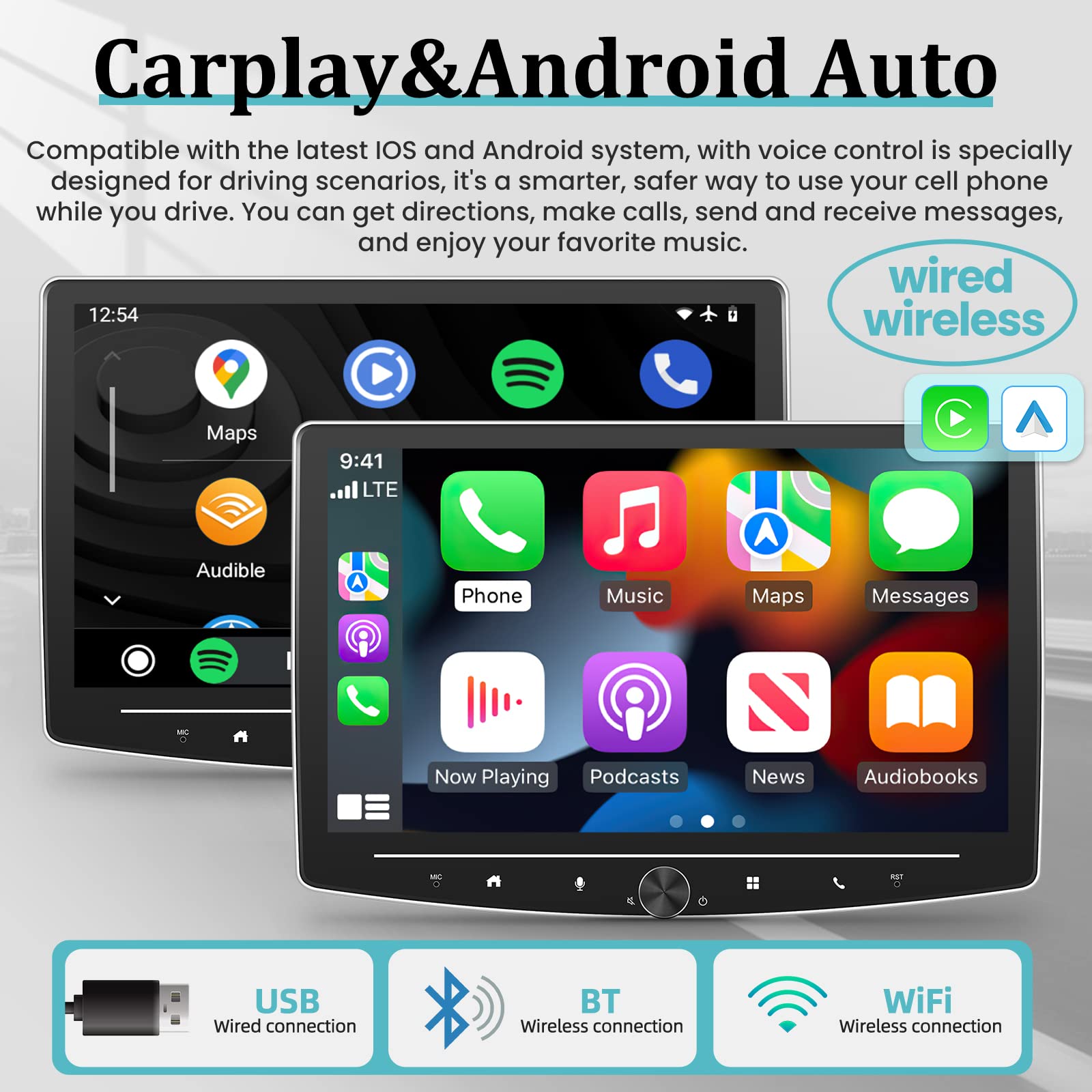 NHOPEEW 10 Inch Single Din Android Car Stereo - Wireless Apple CarPlay & Android Auto, Floating Touchscreen, AHD Backup Camera, Bluetooth, GPS, WiFi, HiFi Audio - Perfect for Road Trips & Daily Commutes